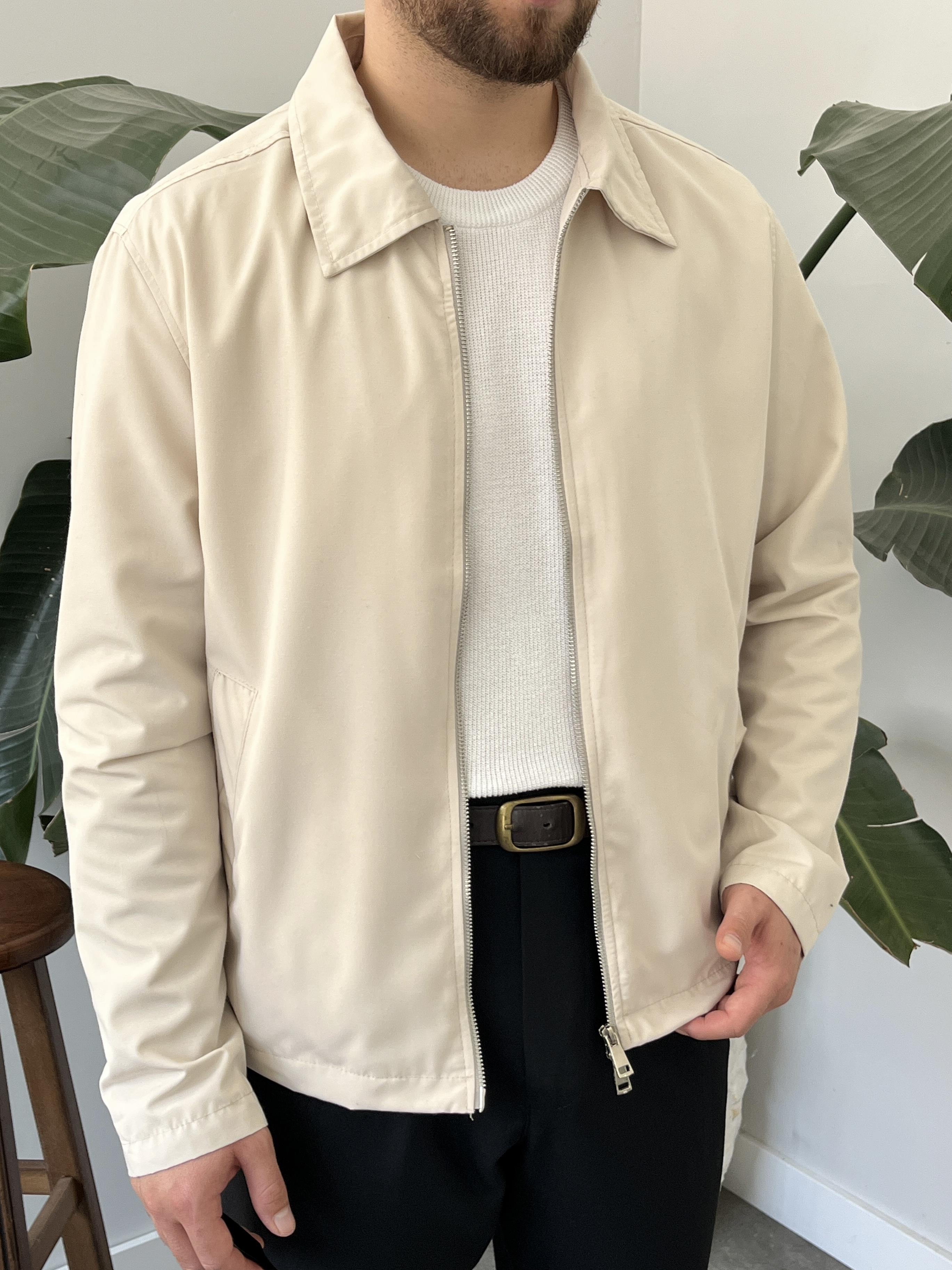 Krem Çift Yön Fermuar Boxy Fit Casual Ceket