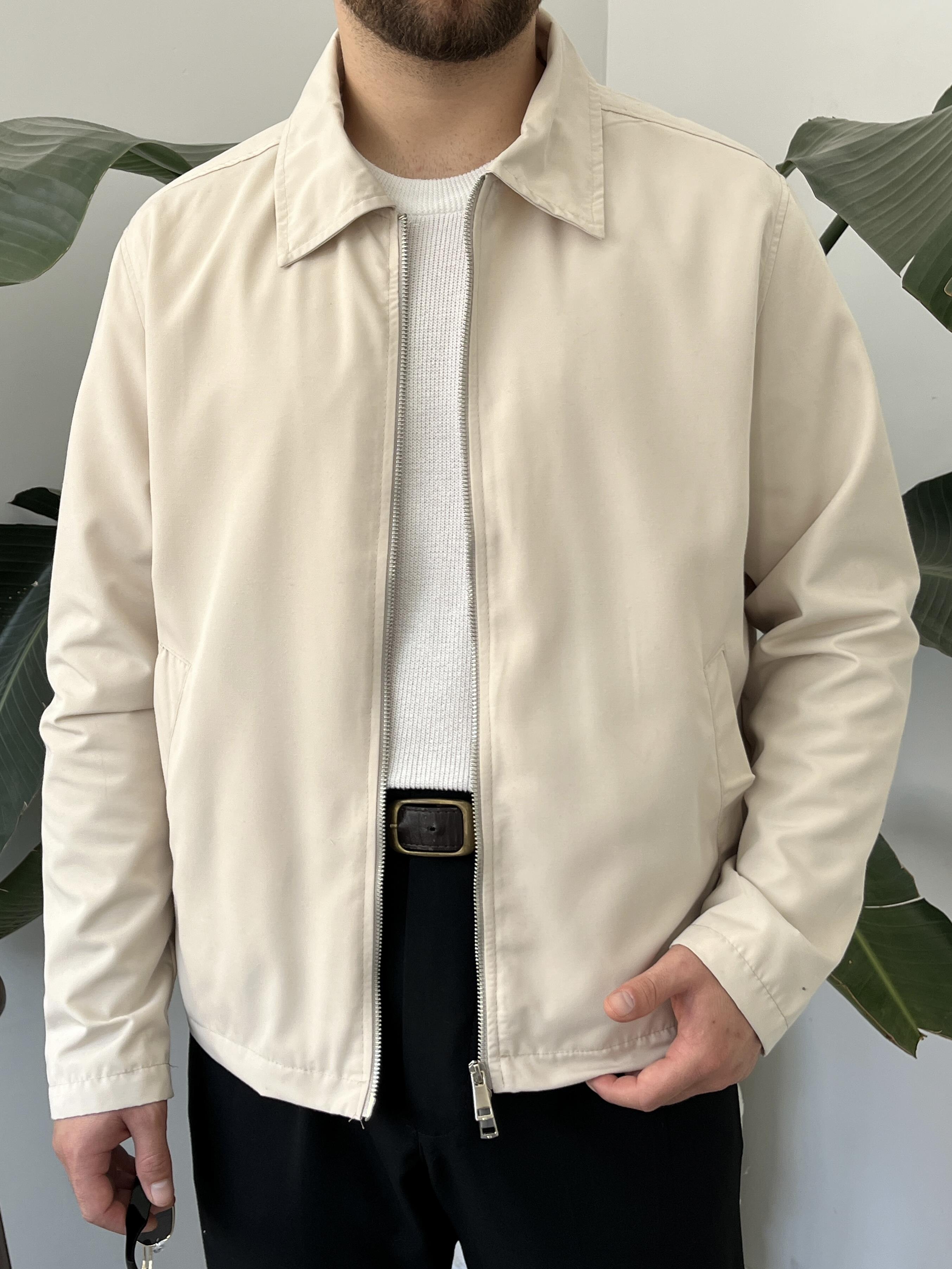 Krem Çift Yön Fermuar Boxy Fit Casual Ceket