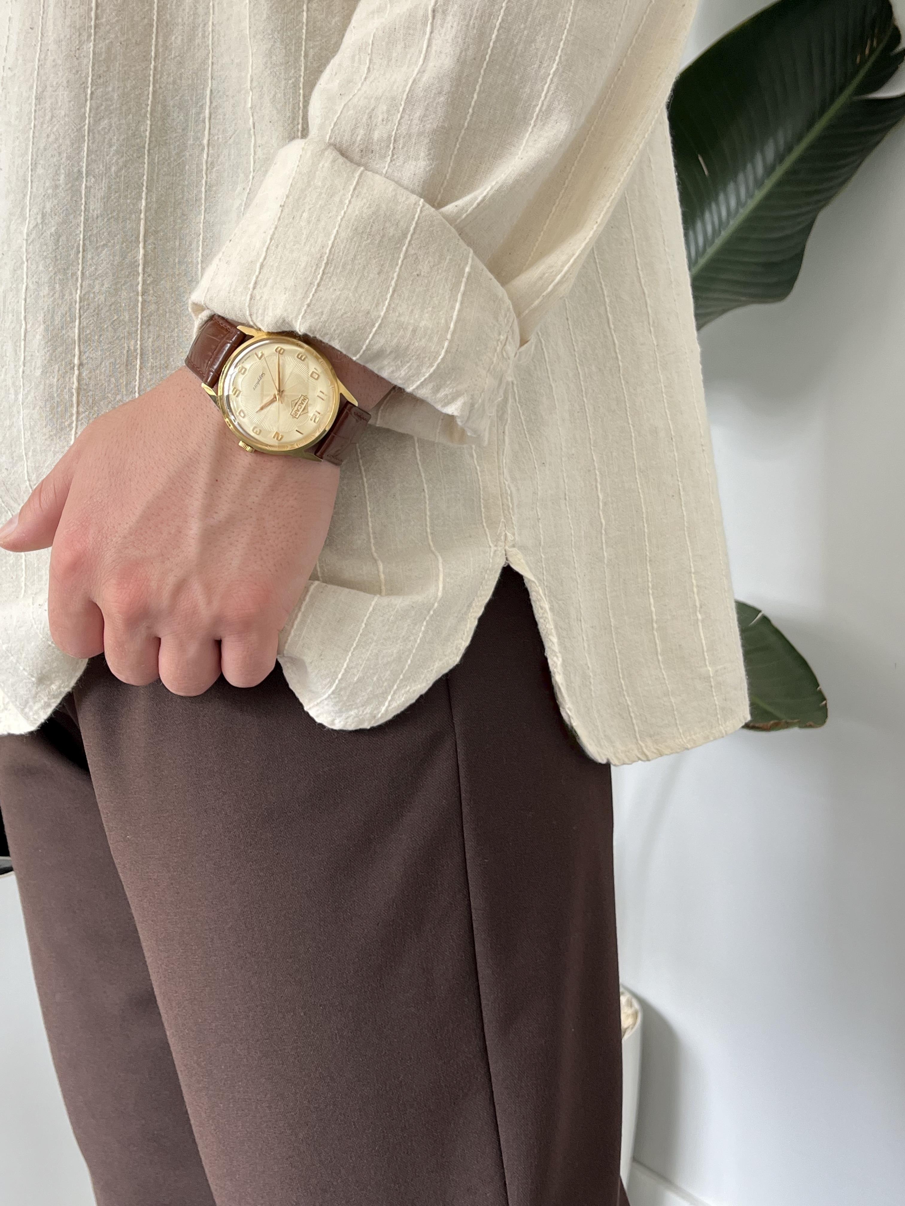 Krem Çizgi Detaylı Oversize Gömlek