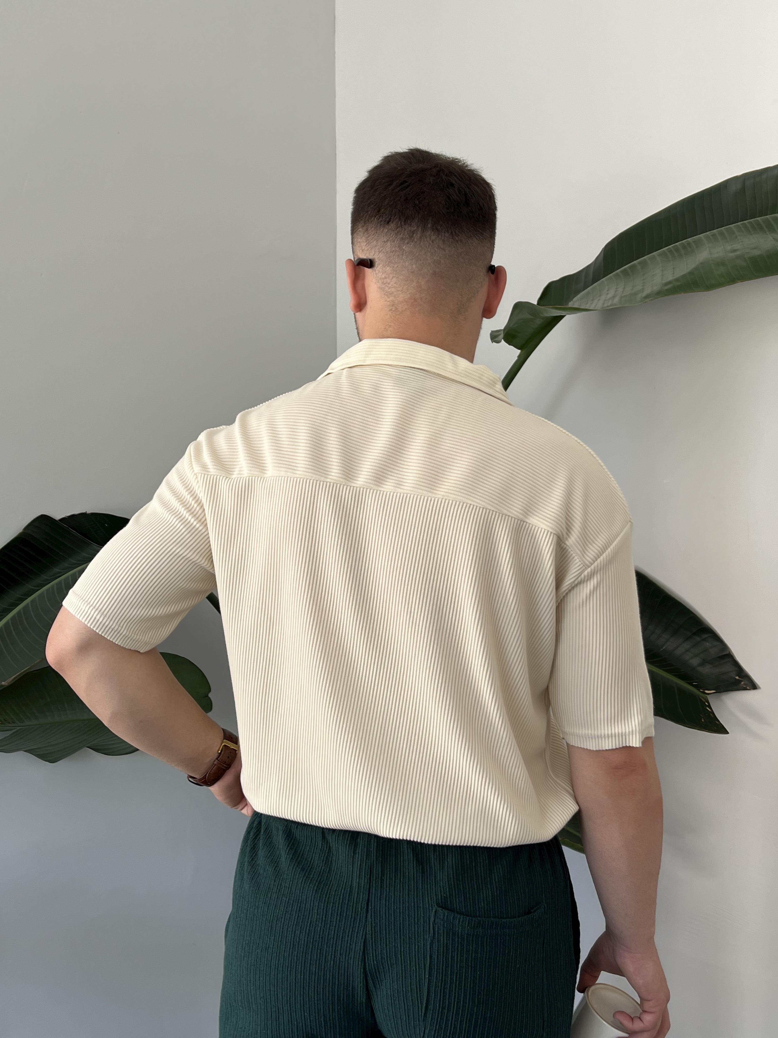 Krem Fitilli Polo Yaka T-shirt