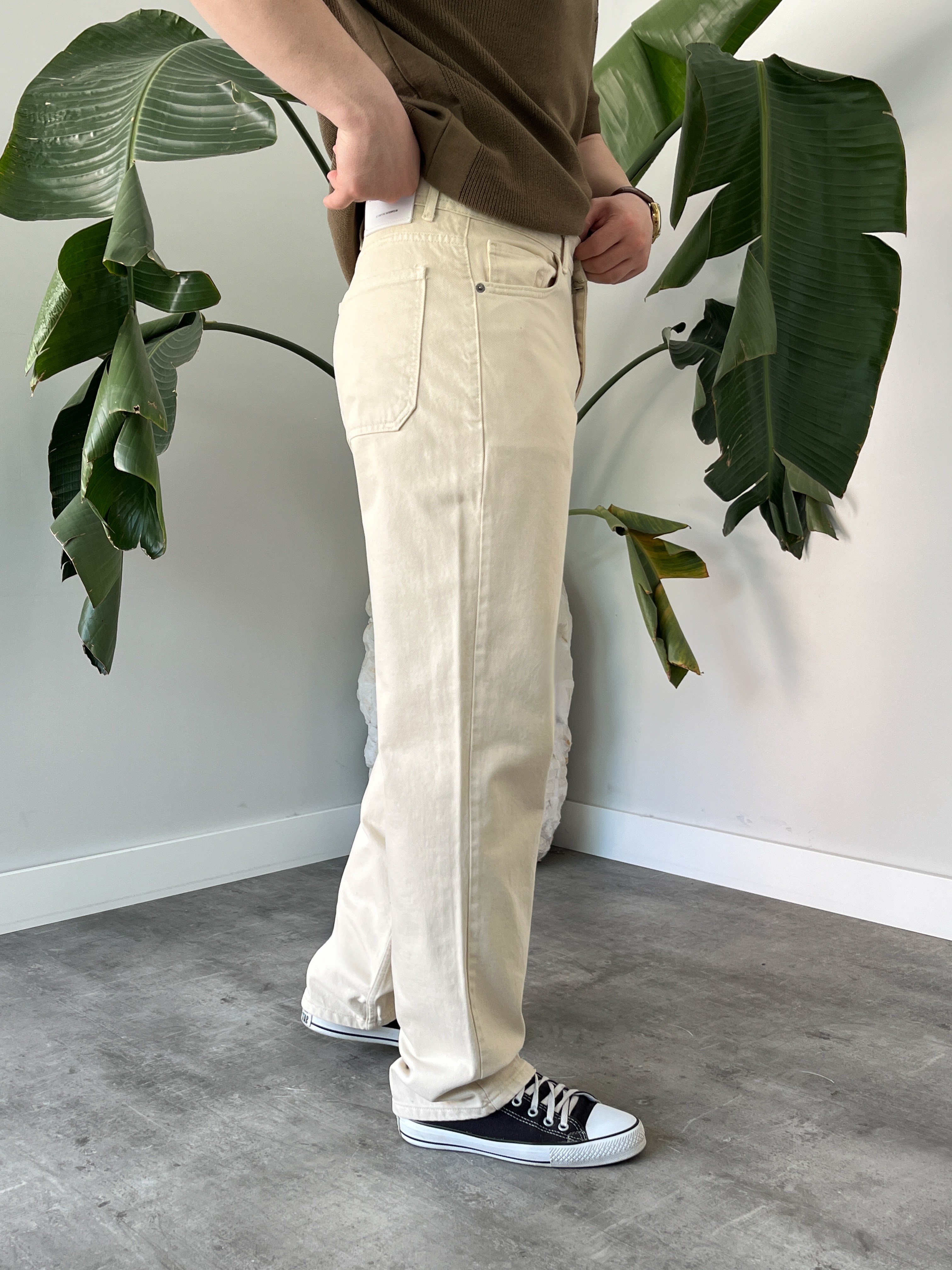 Krem Kanvas Baggy Jean