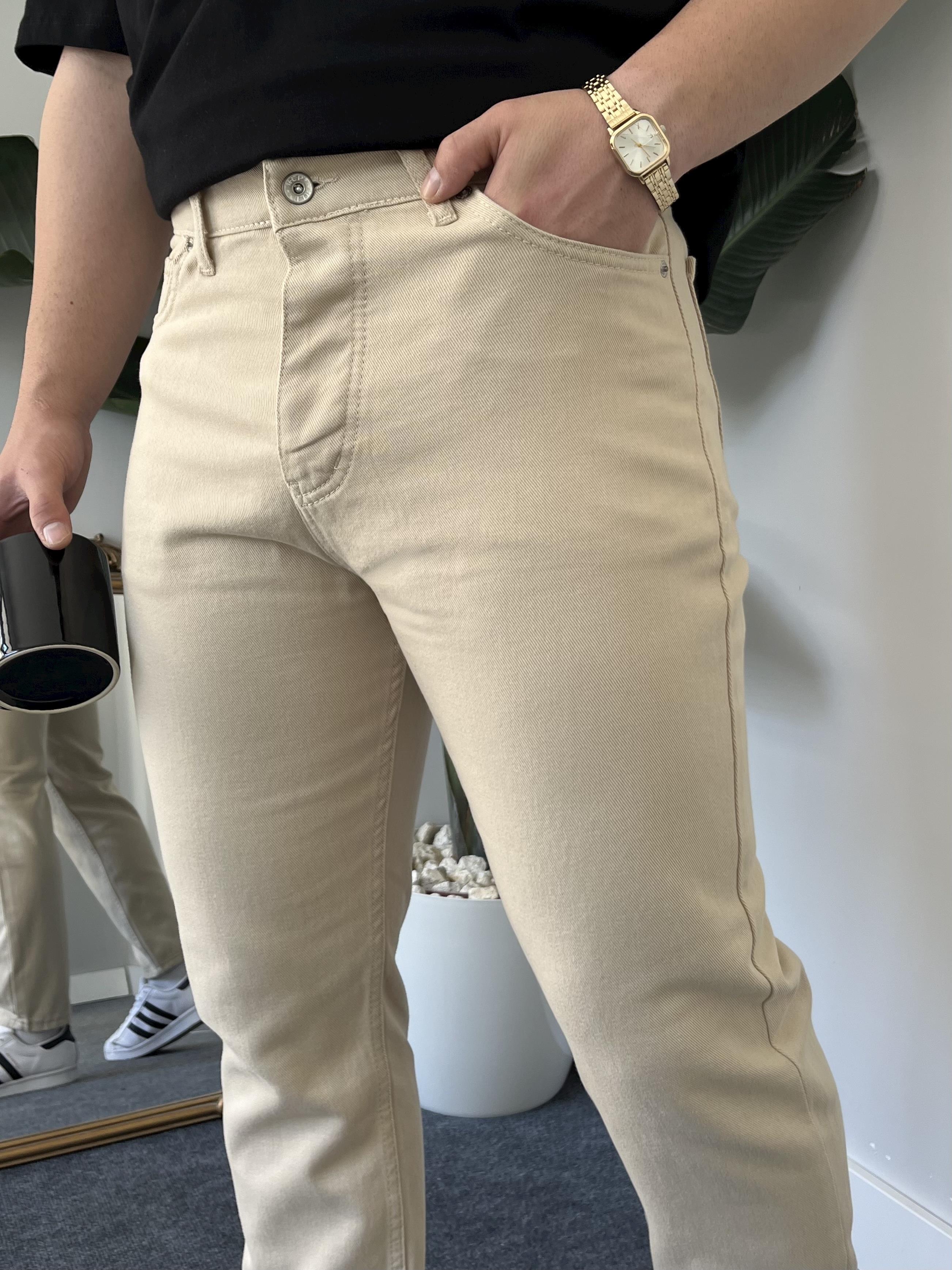 Krem Kanvas Boyfriend Jean