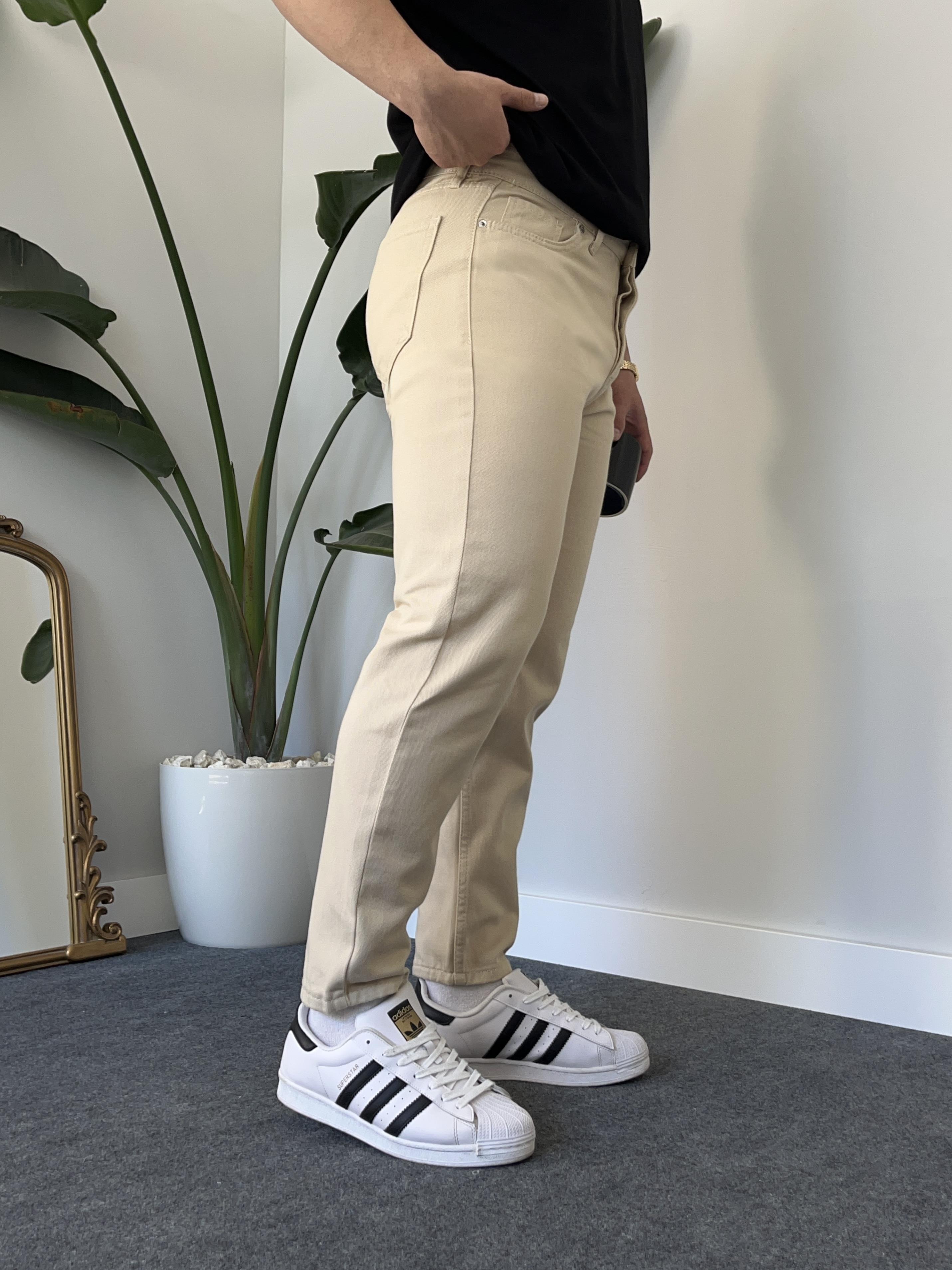 Krem Kanvas Boyfriend Jean