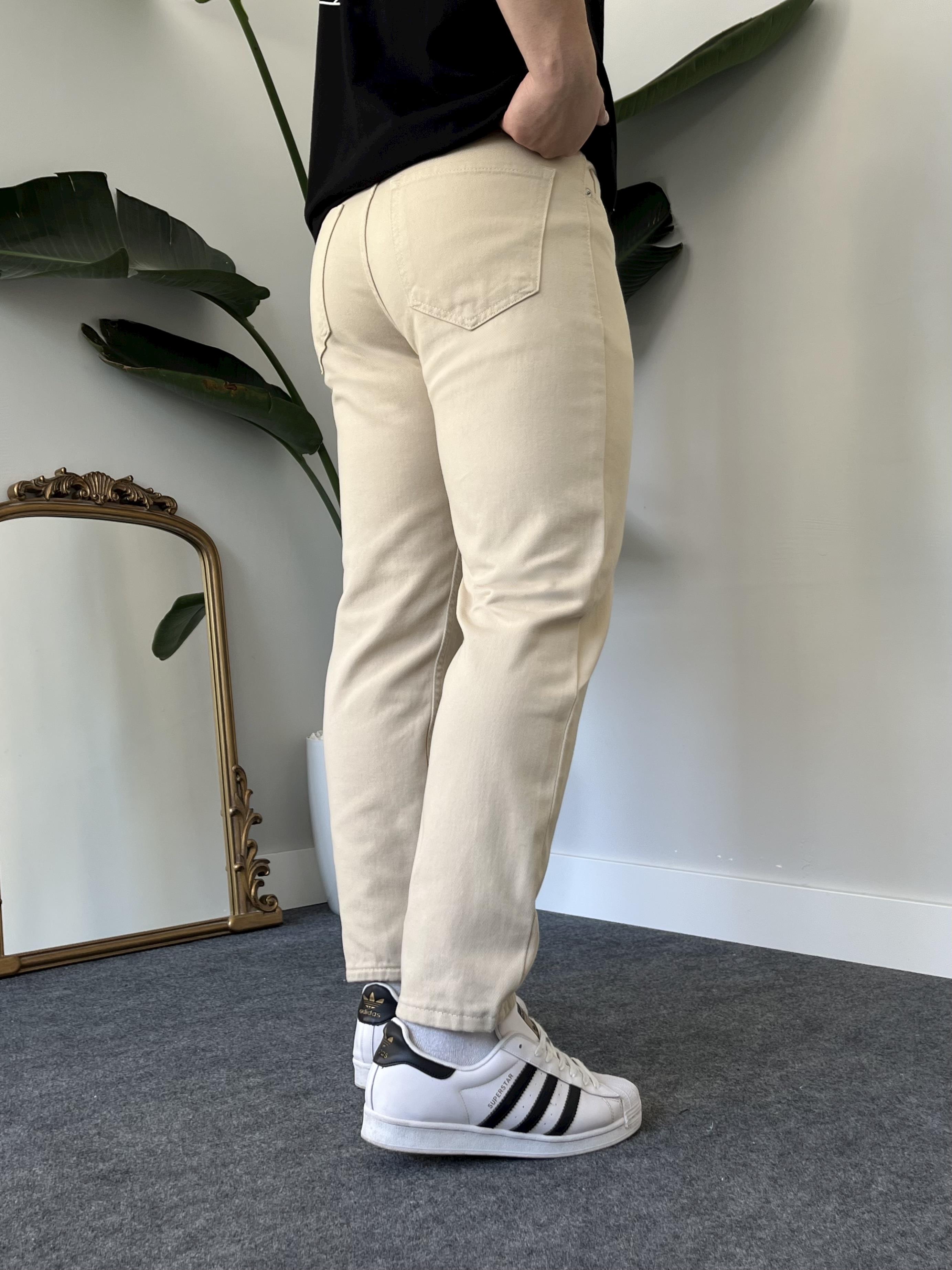 Krem Kanvas Boyfriend Jean