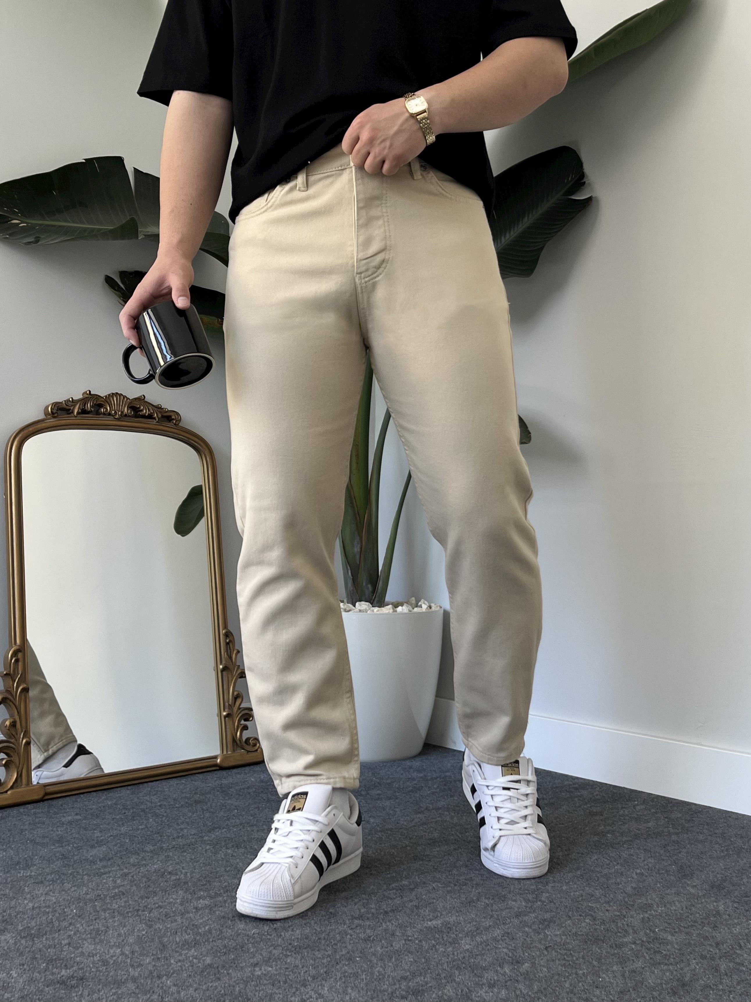 Krem Kanvas Boyfriend Jean