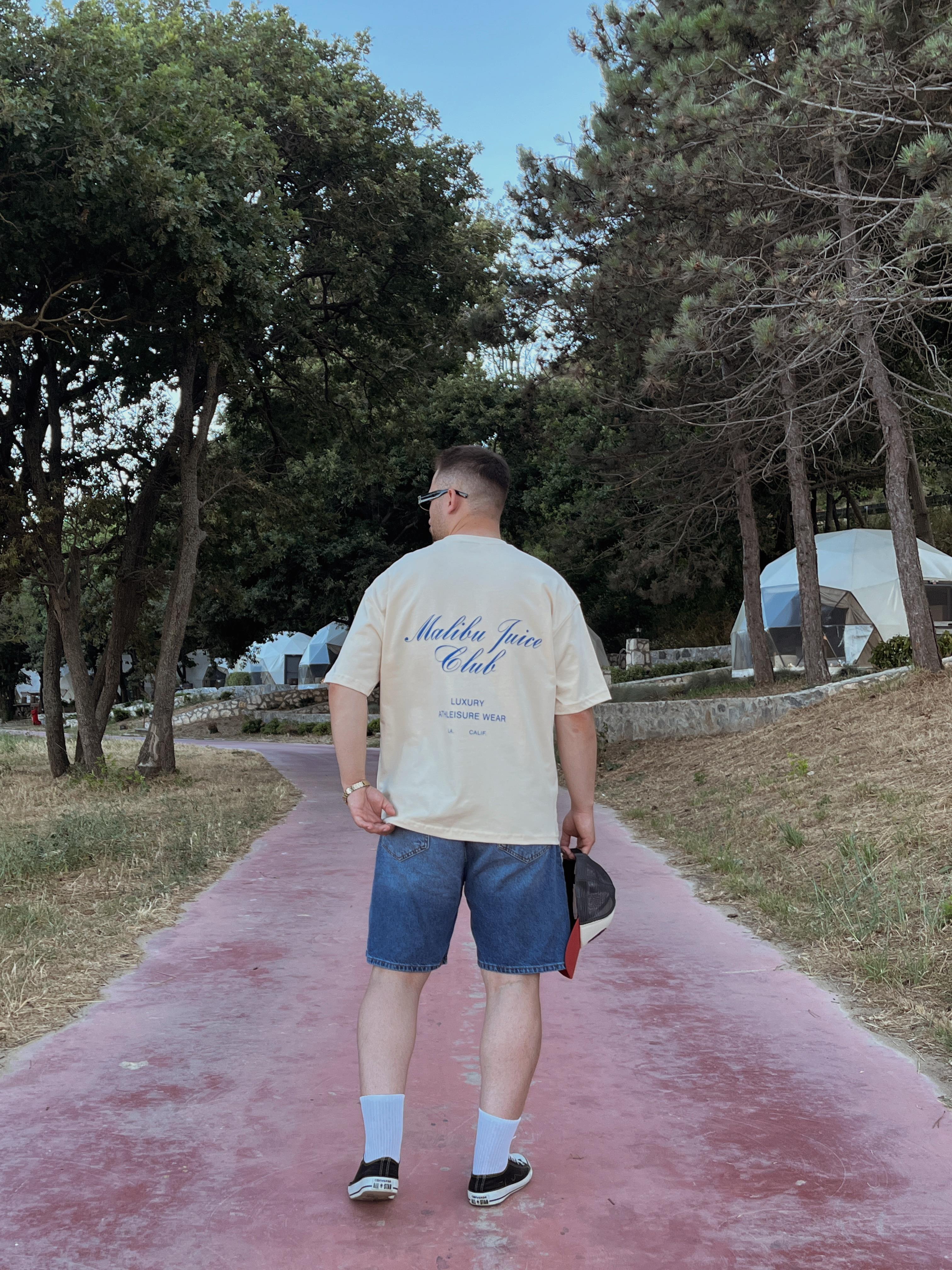 Krem Malibu Juice Baskılı Oversize T-shirt