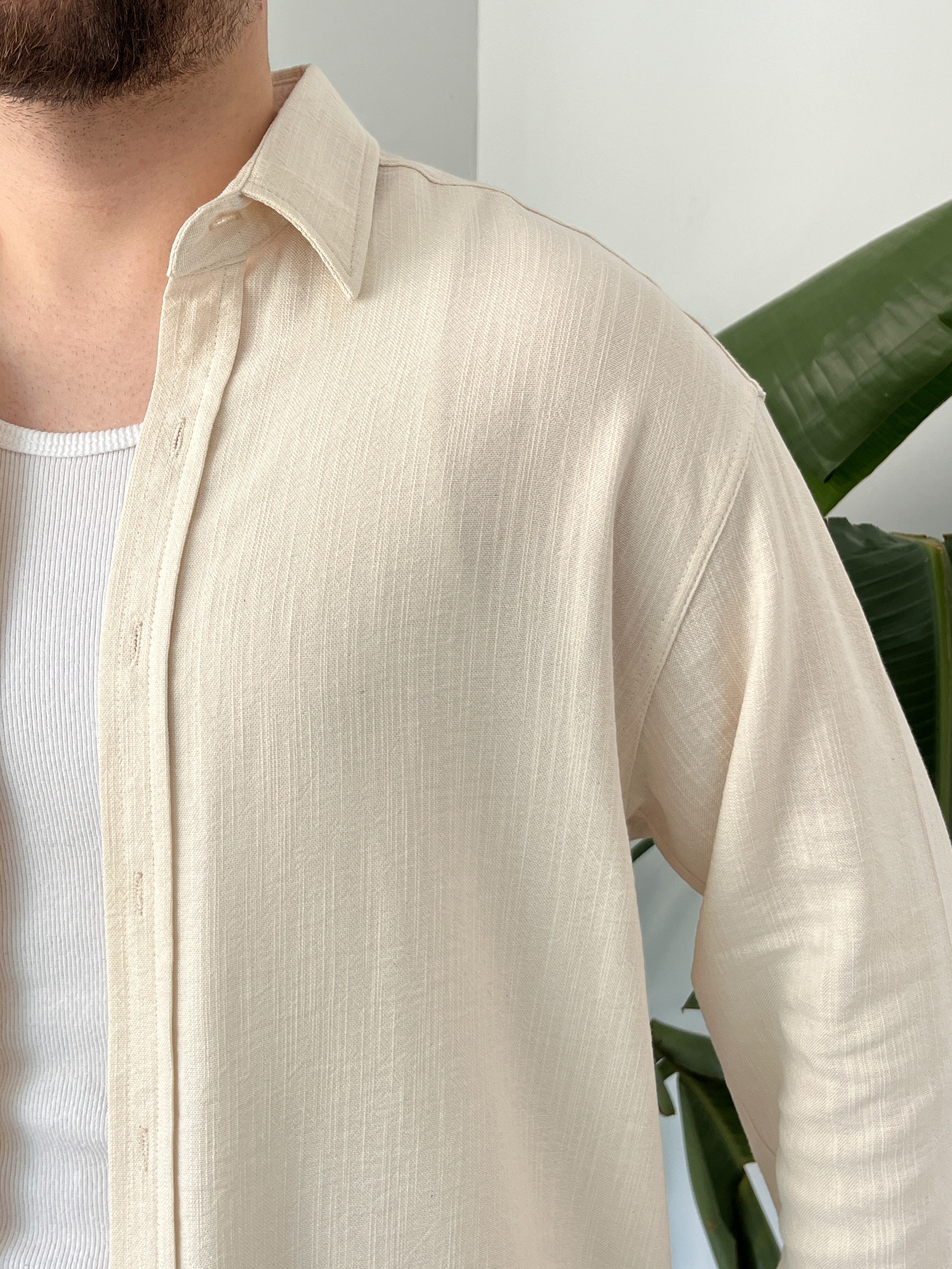 Krem Serra Keten Oversize Takım