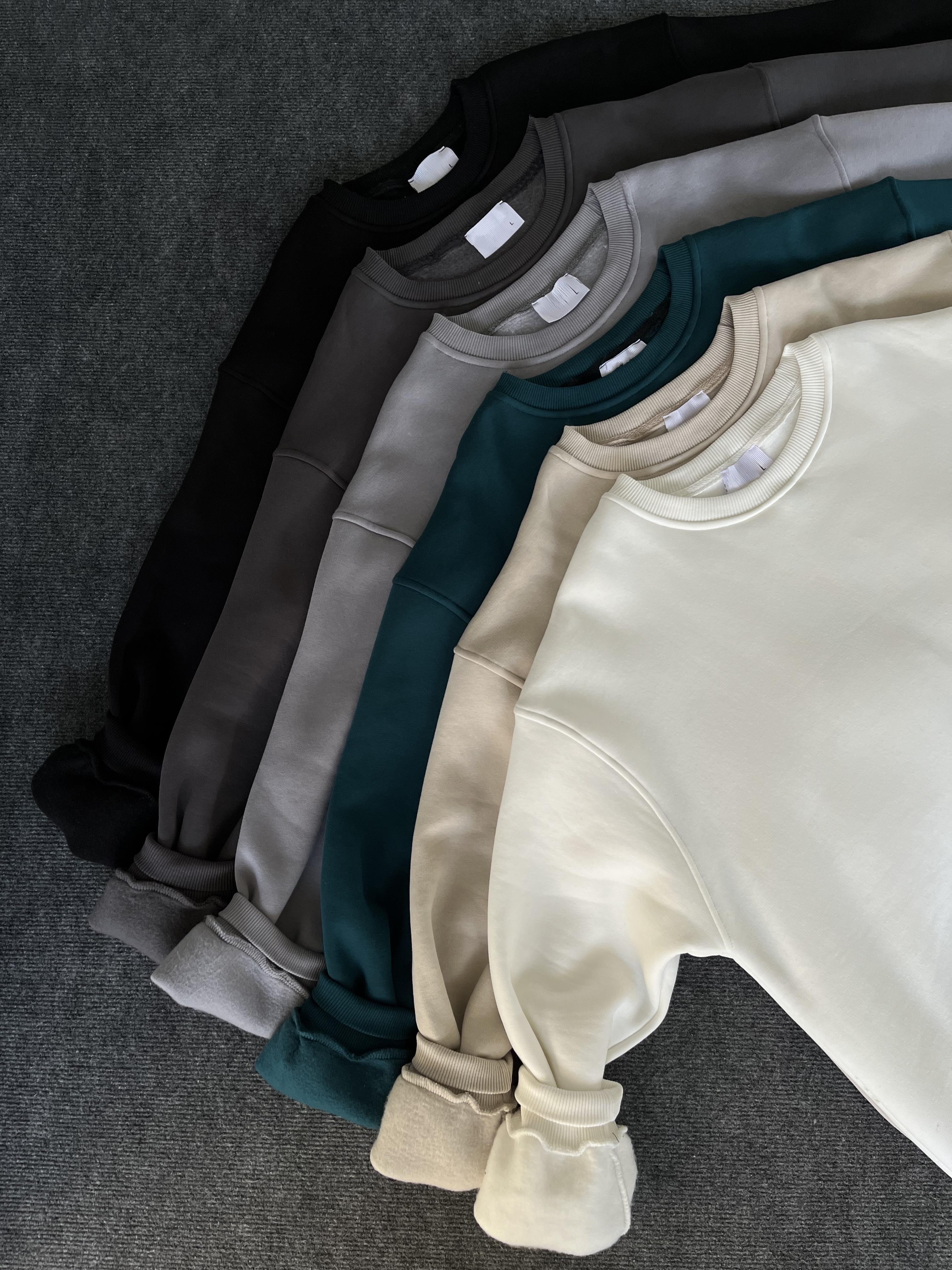 Krem Üç İplik Şardonlu Basic Sweatshirt