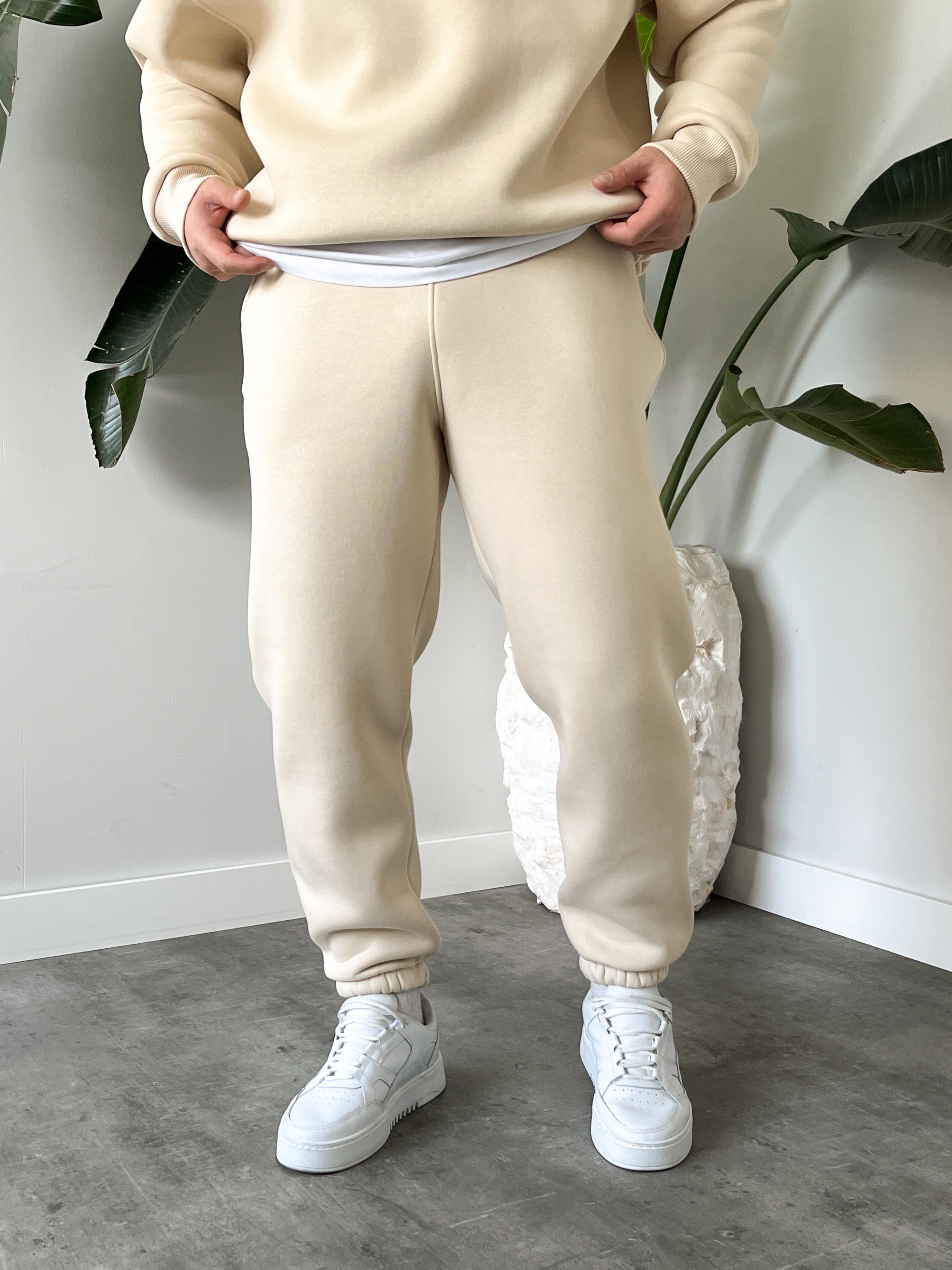 Krem Yarım Fermuarlı Oversize Eşofman Takımı