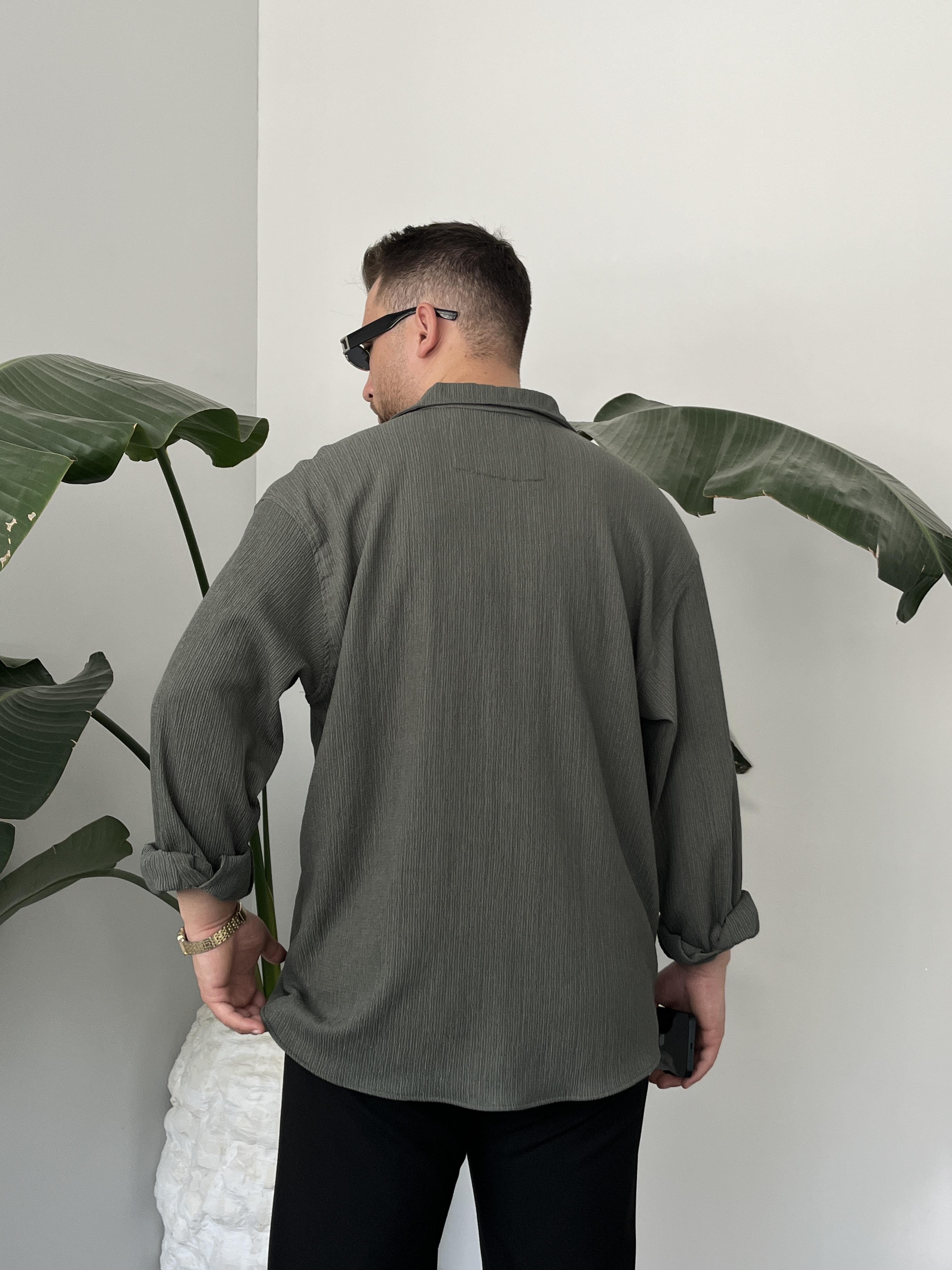 Küf Yeşili Seul Kumaş Oversize Gömlek