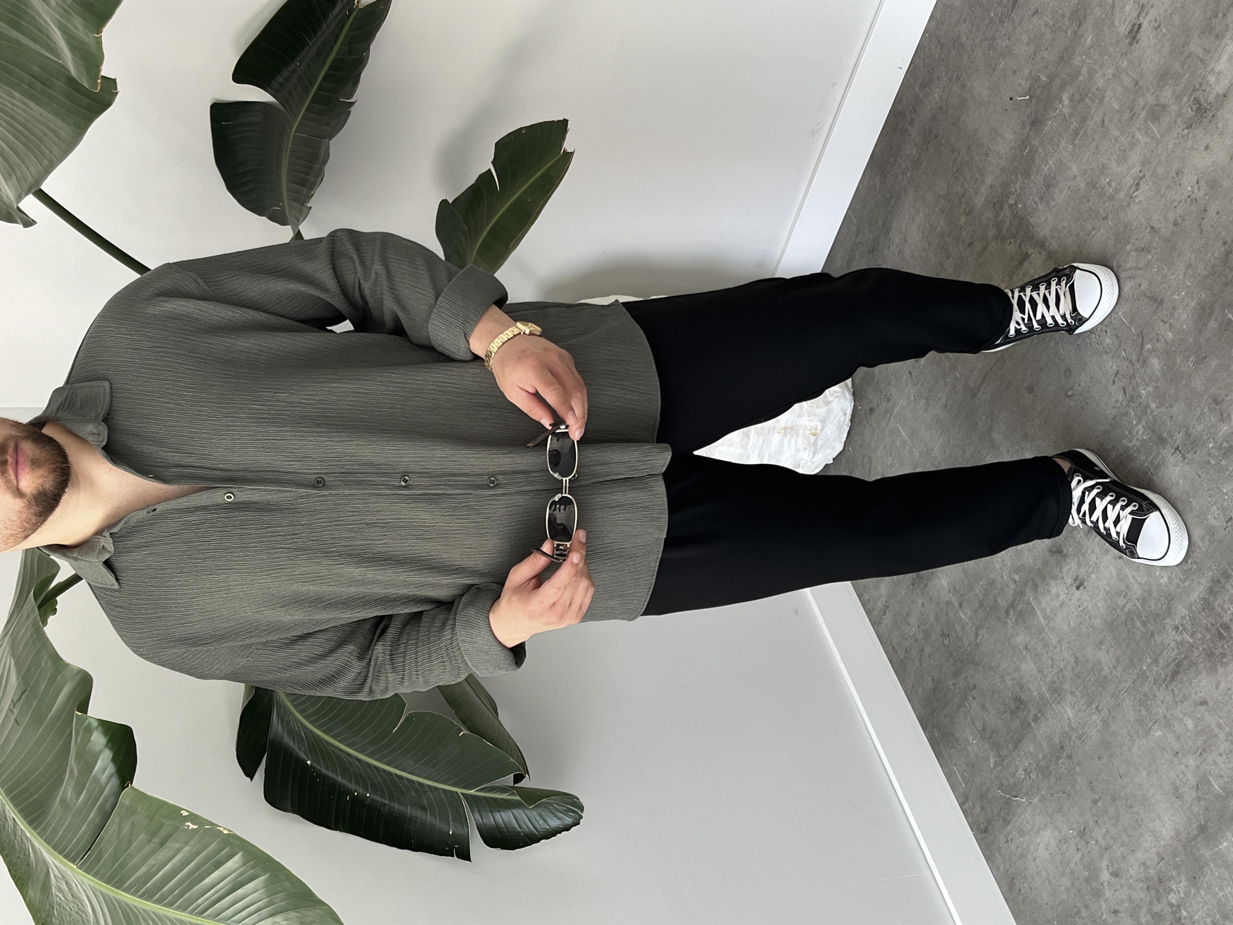 Küf Yeşili Seul Kumaş Oversize Gömlek