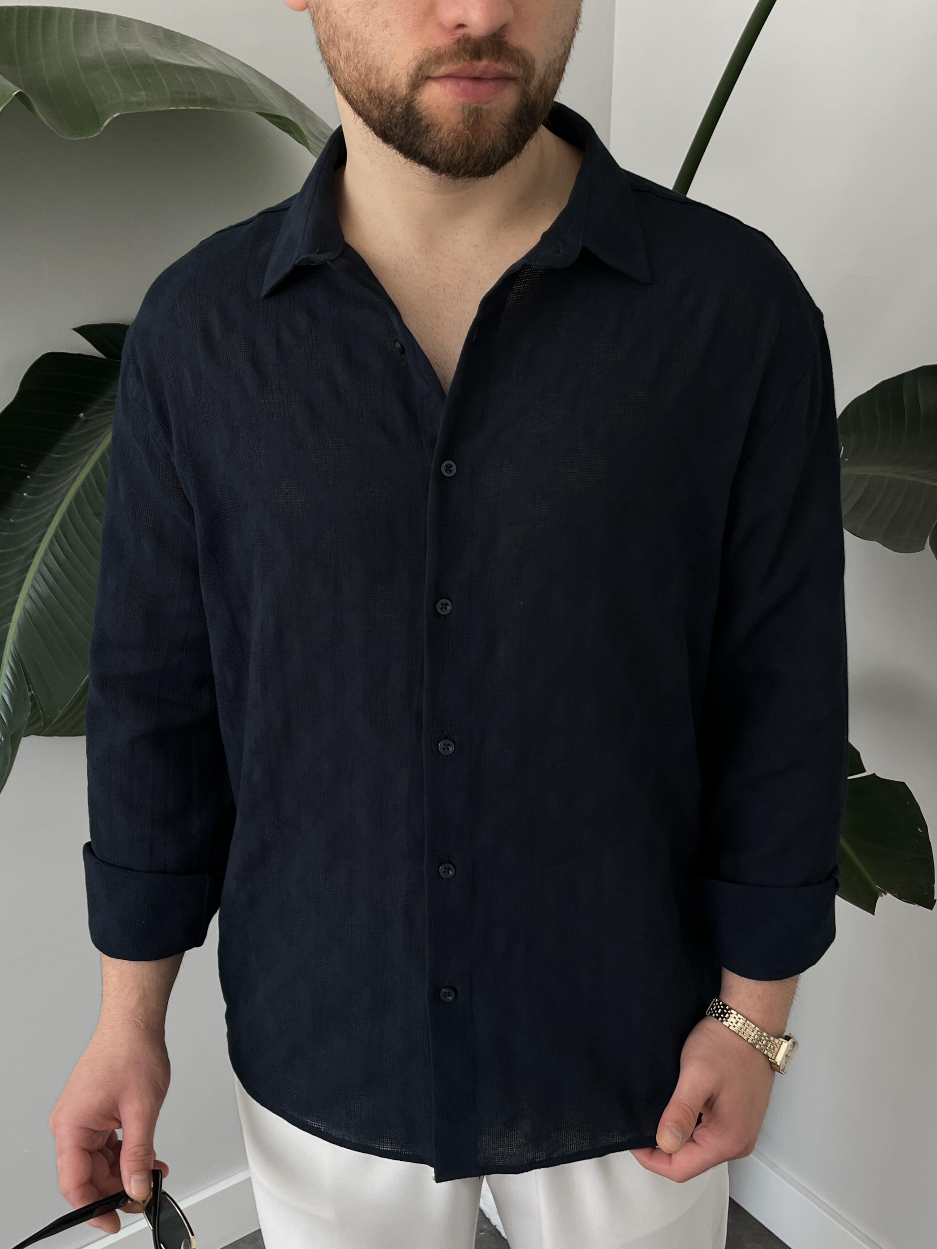 Lacivert Casual Desenli Gömlek