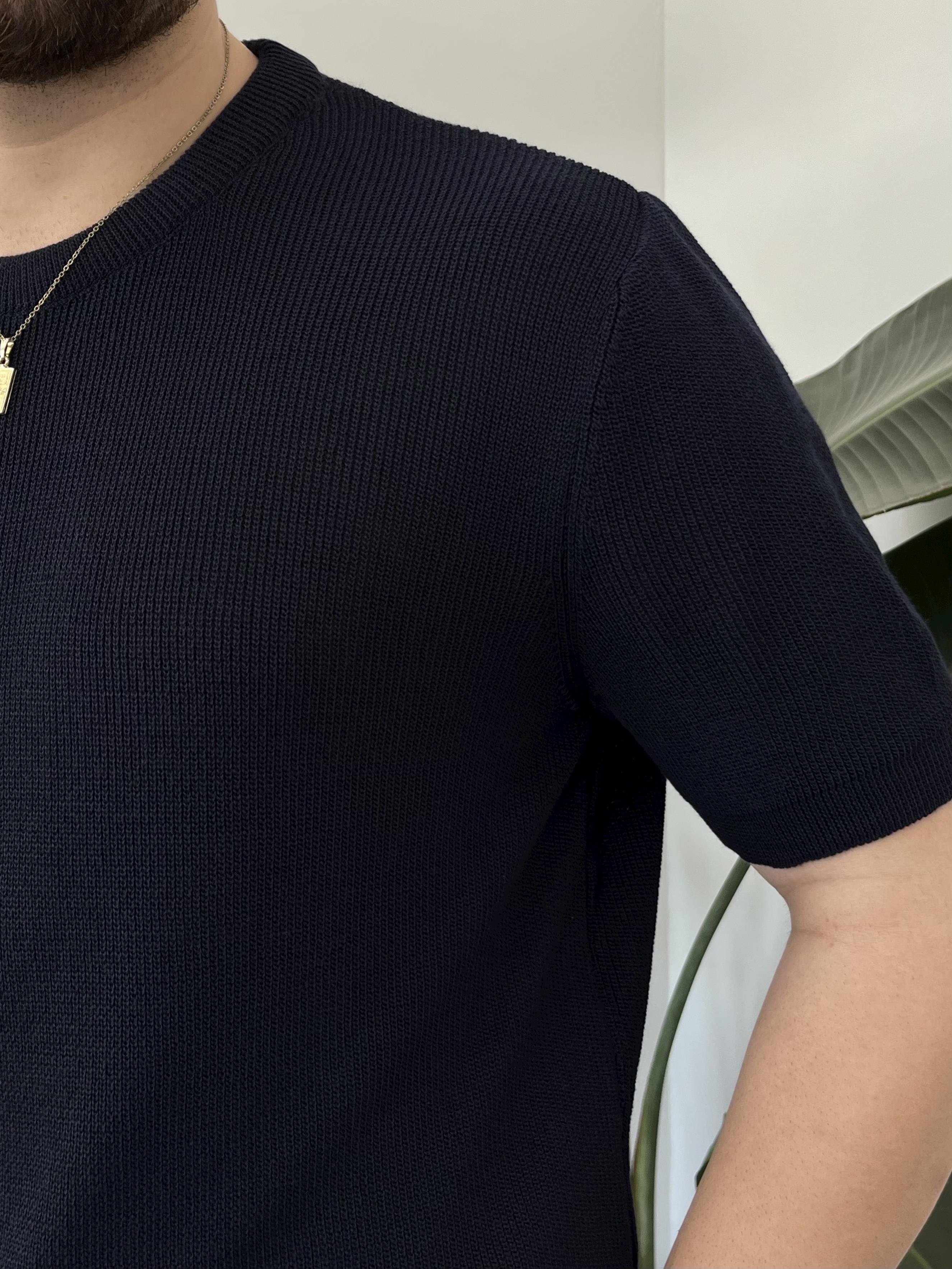 Lacivert Casual Örme Triko T-shirt