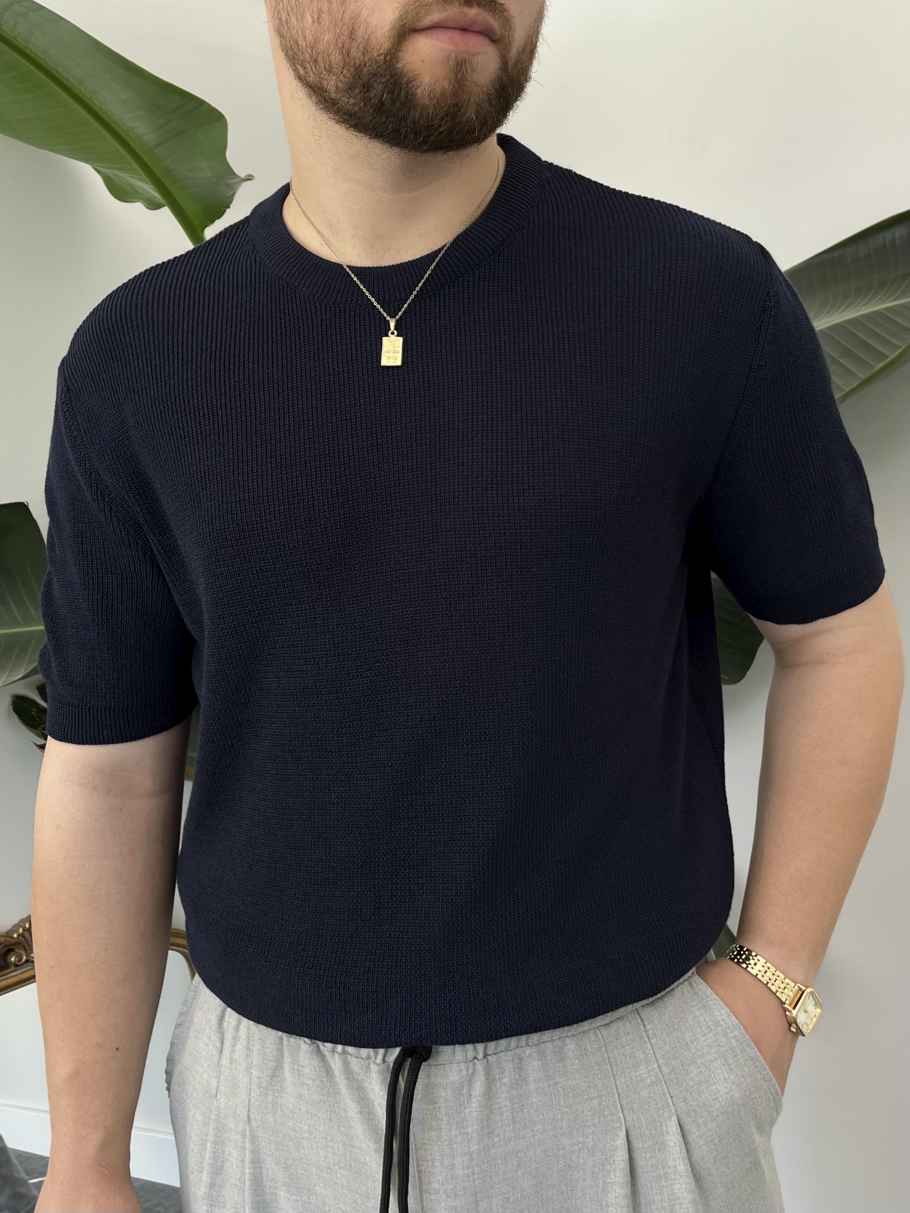 Lacivert Casual Örme Triko T-shirt