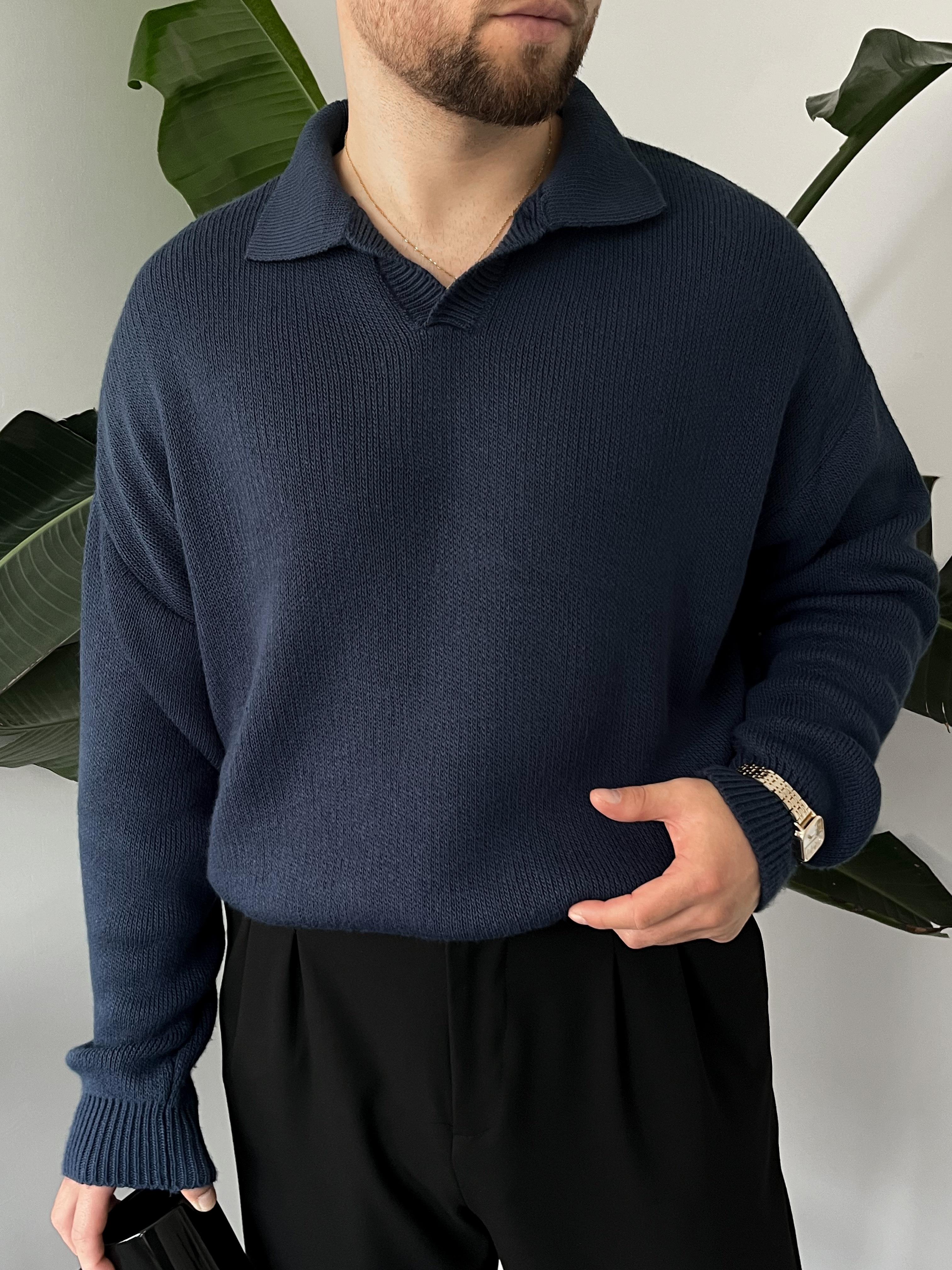 Lacivert Casual Polo Yaka Kazak