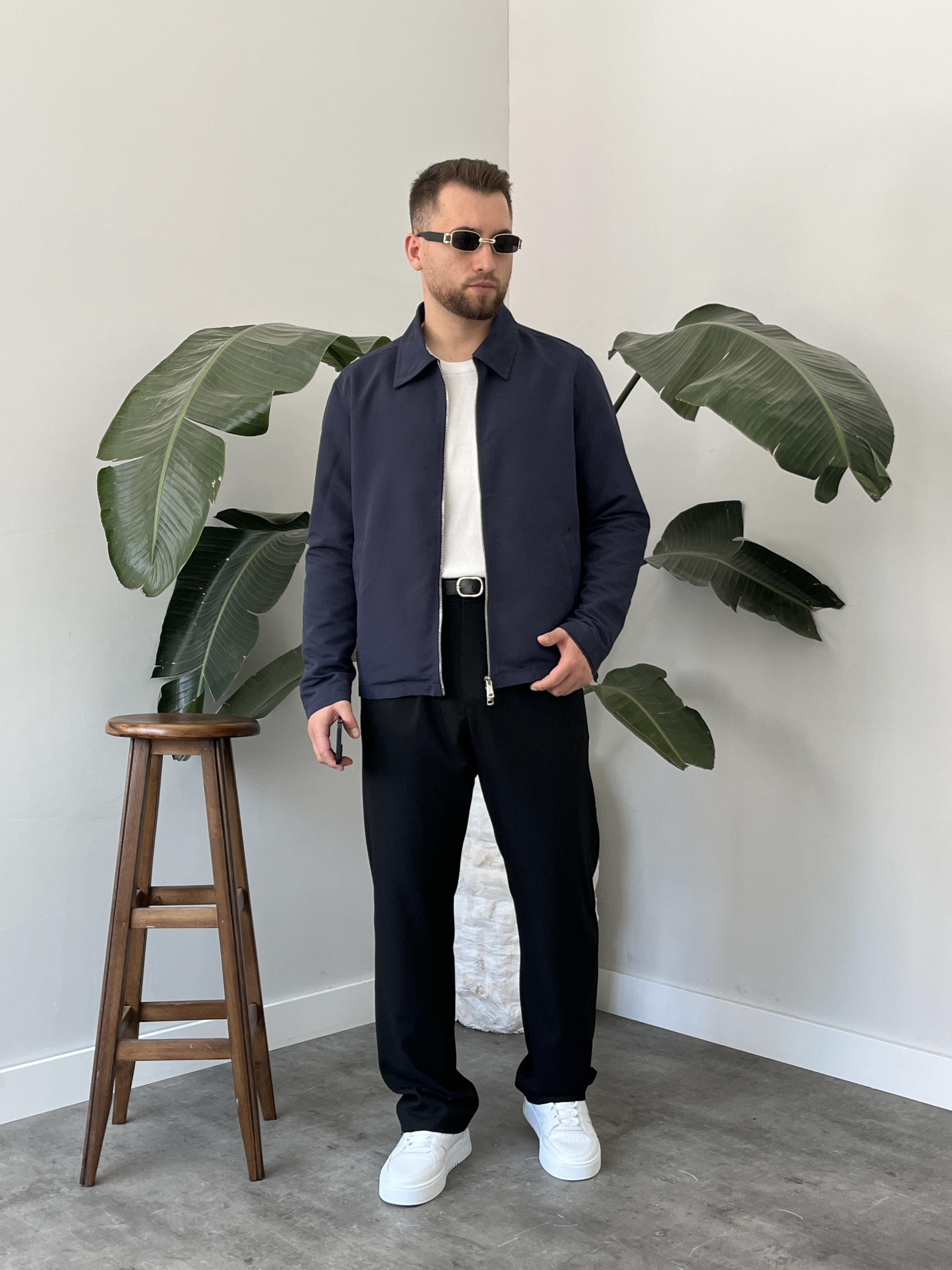 Lacivert Çift Yön Fermuar Boxy Fit Casual Ceket