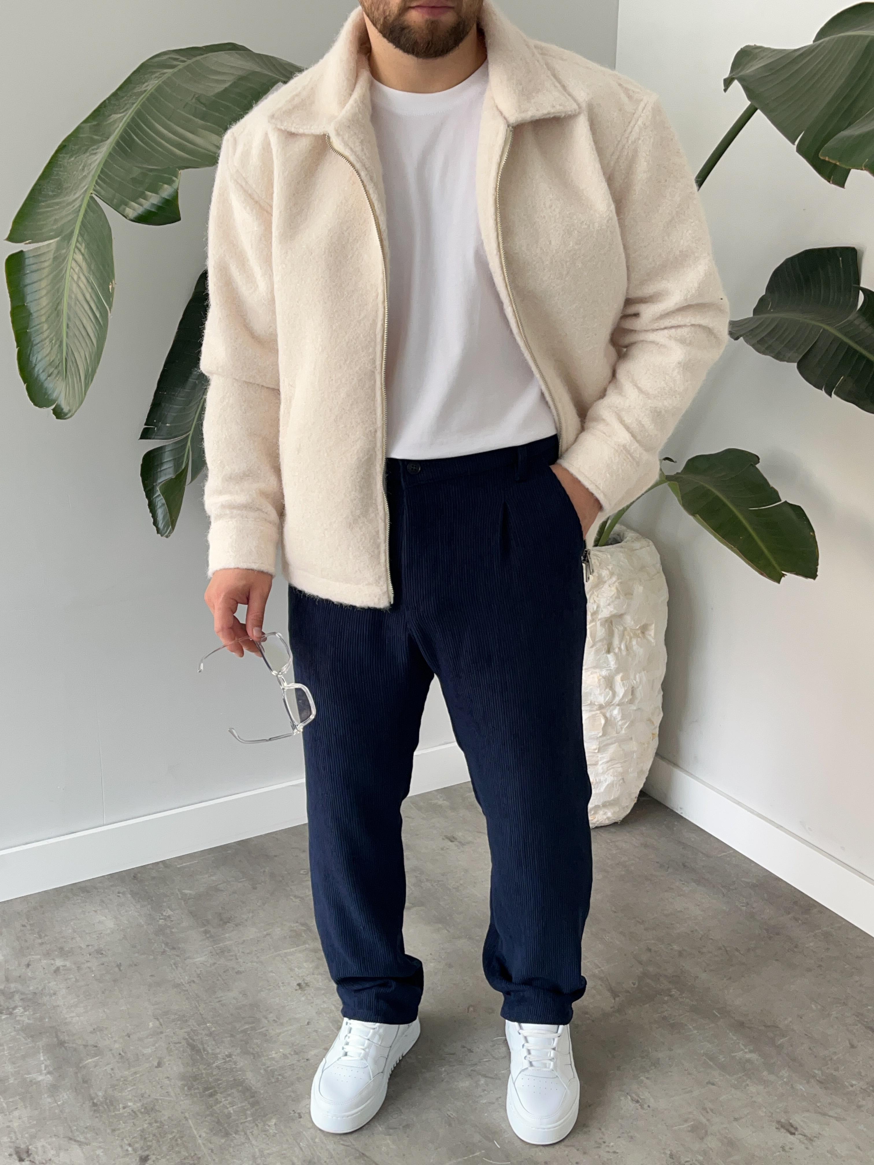 Lacivert Fitilli Kadife Baggy Pantolon