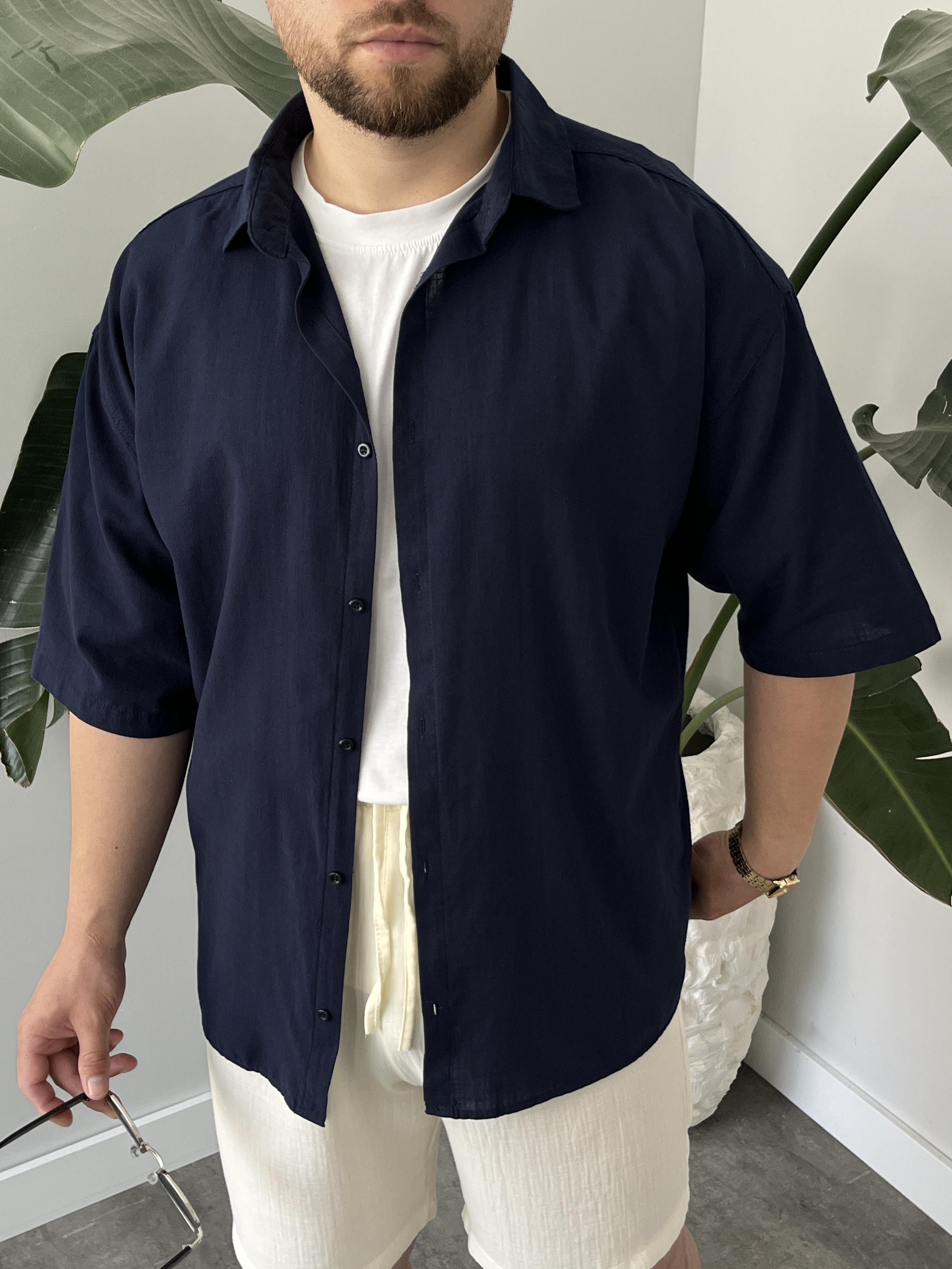 Lacivert Fresh Keten Oversize Gömlek
