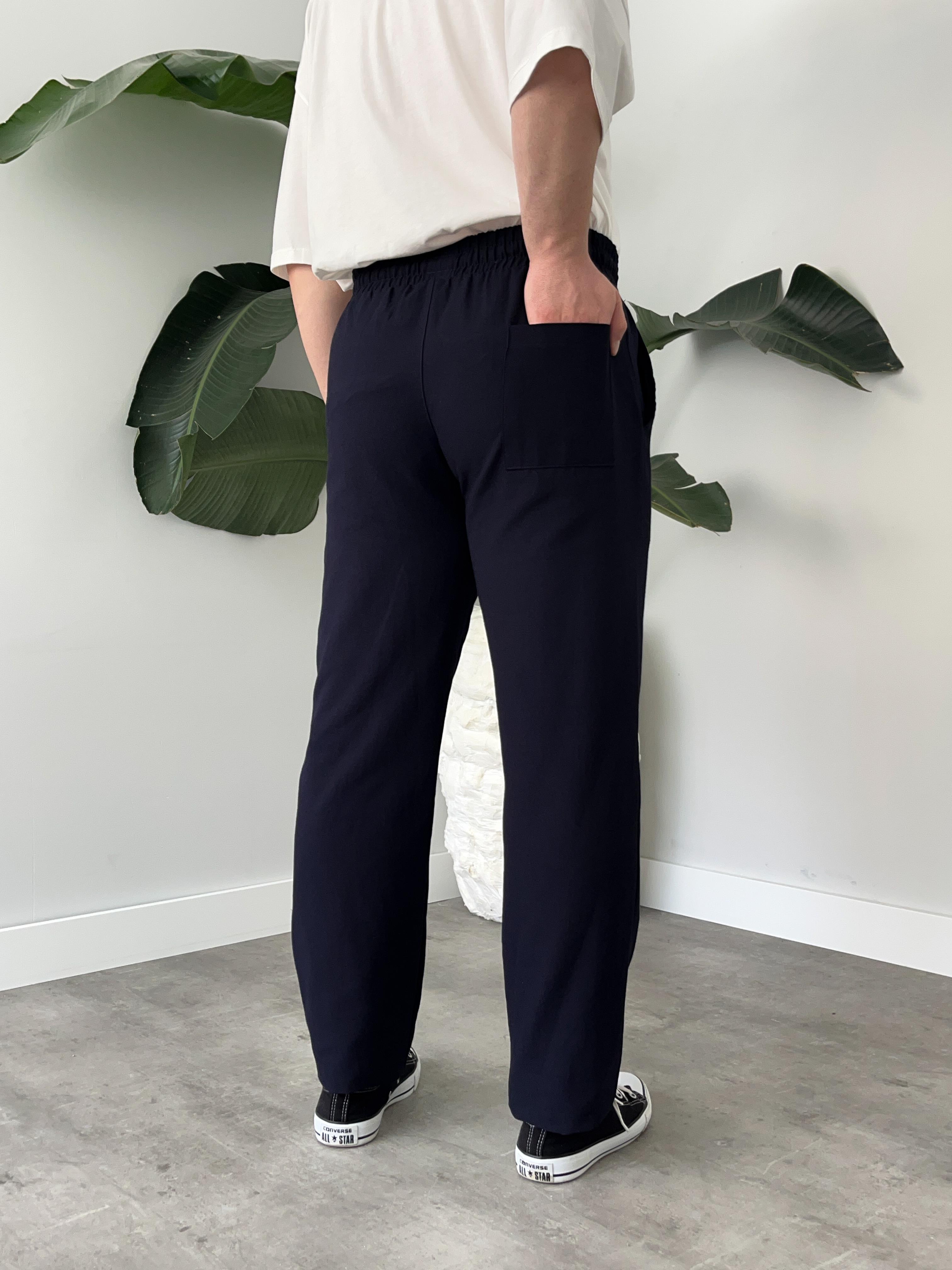 Lacivert Gabardin Keten Baggy Pantolon
