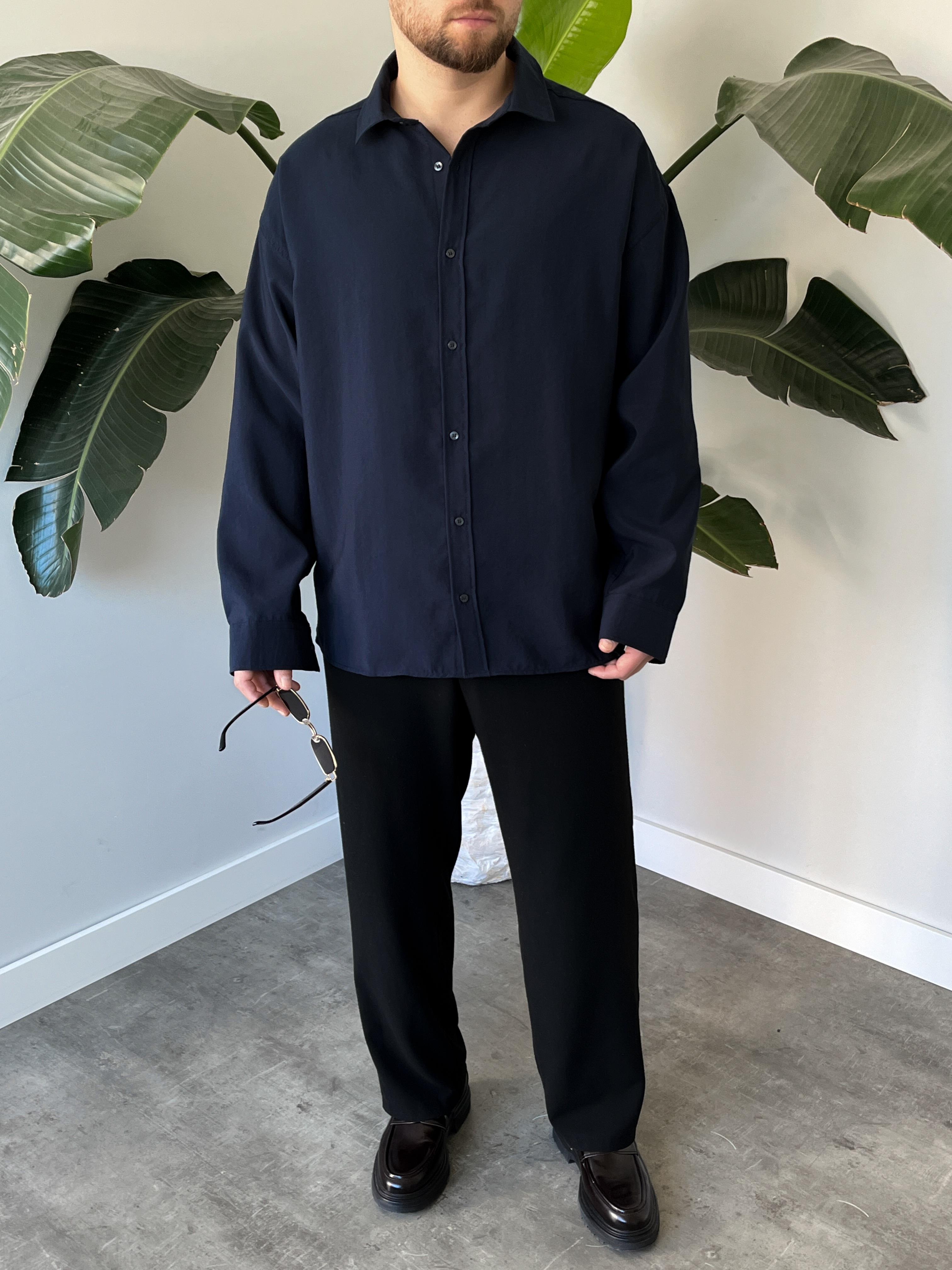 Lacivert Modal Basic Oversize Gömlek