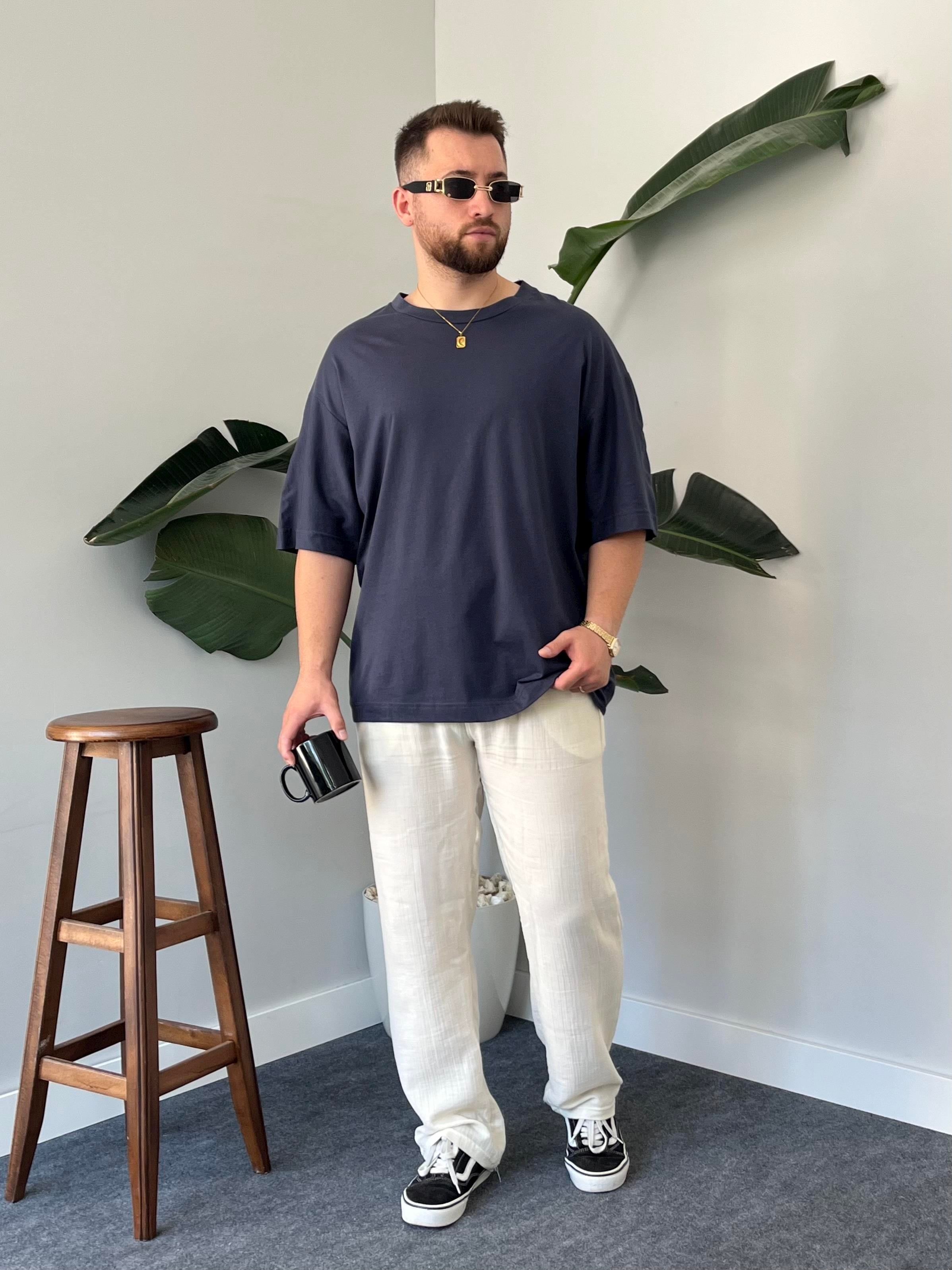 Lacivert Oversize Basic T-shirt