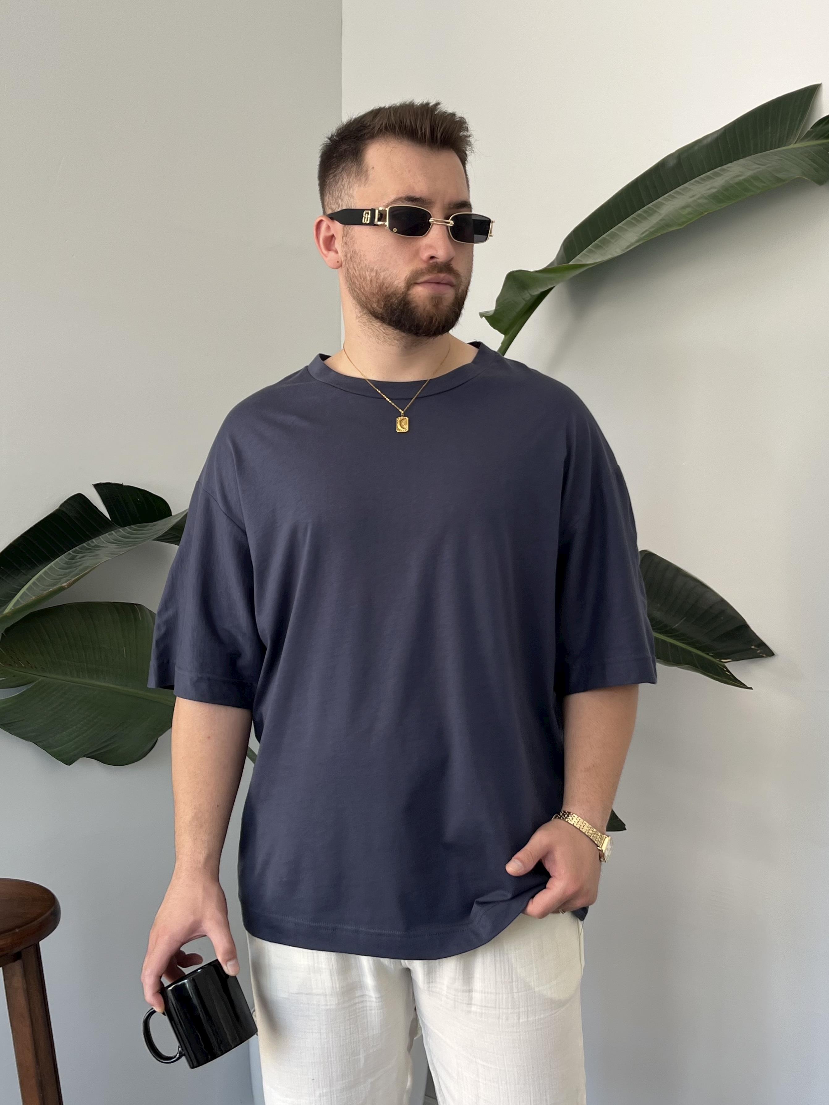 Lacivert Oversize Basic T-shirt