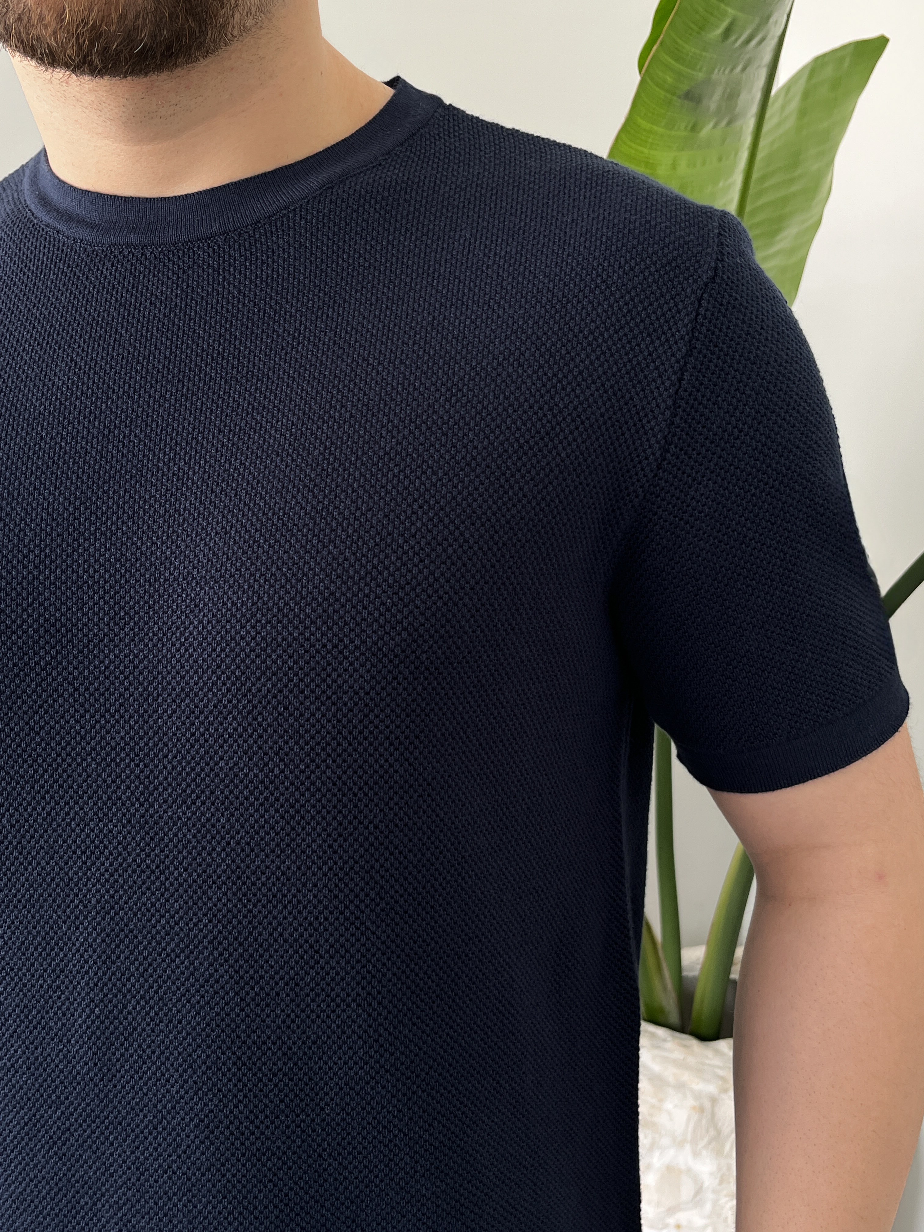 Lacivert Pirinç Örgü Triko T-shirt