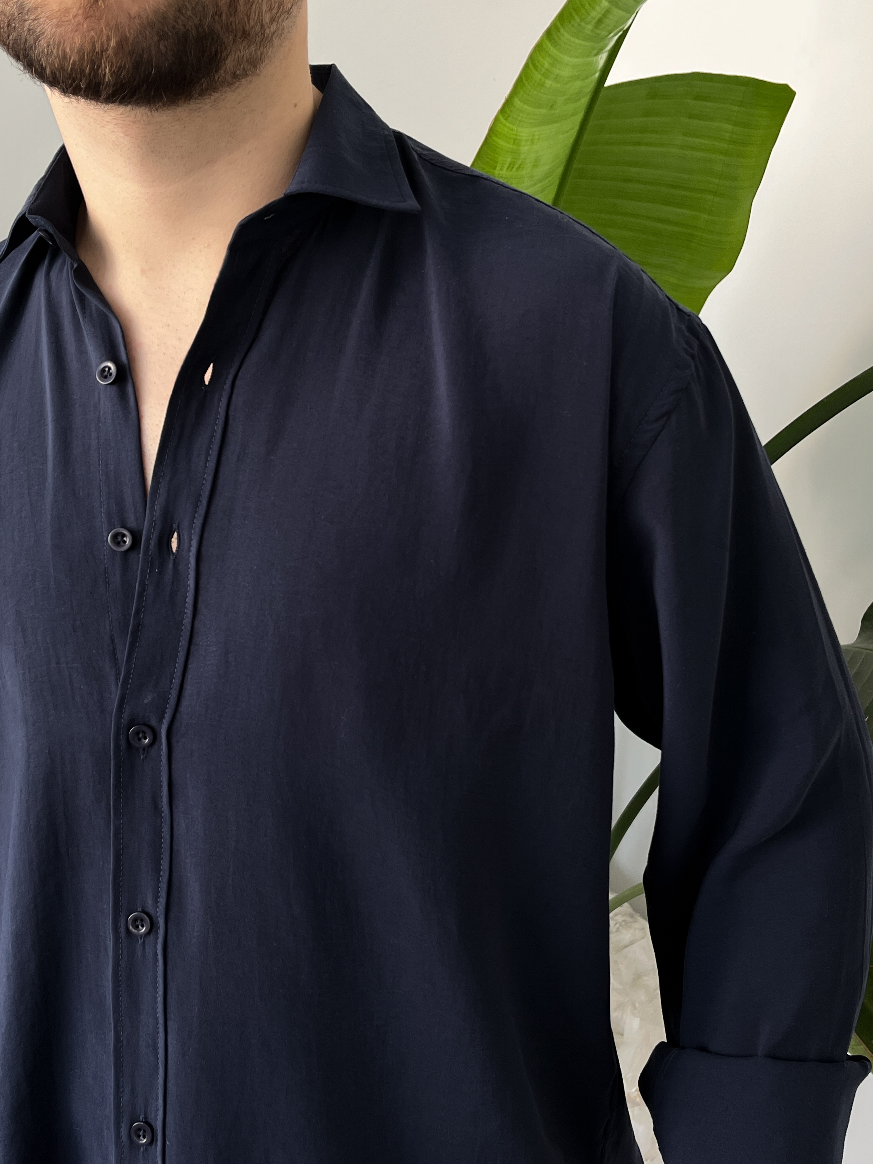 Lacivert Yıkamalı Tensel Oversize Gömlek