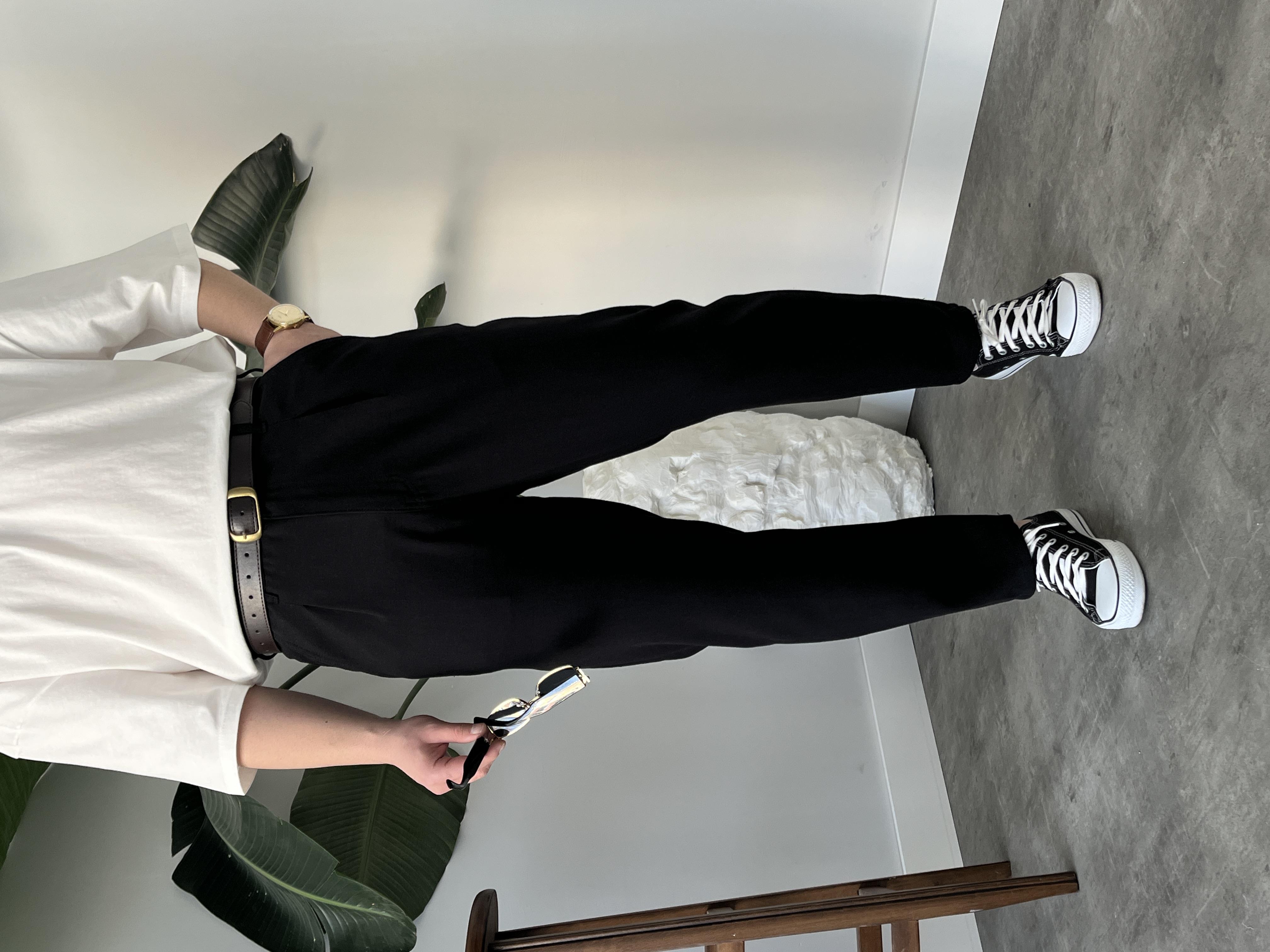 Luca Siyah Pileli Keten Boyfriend Pantolon