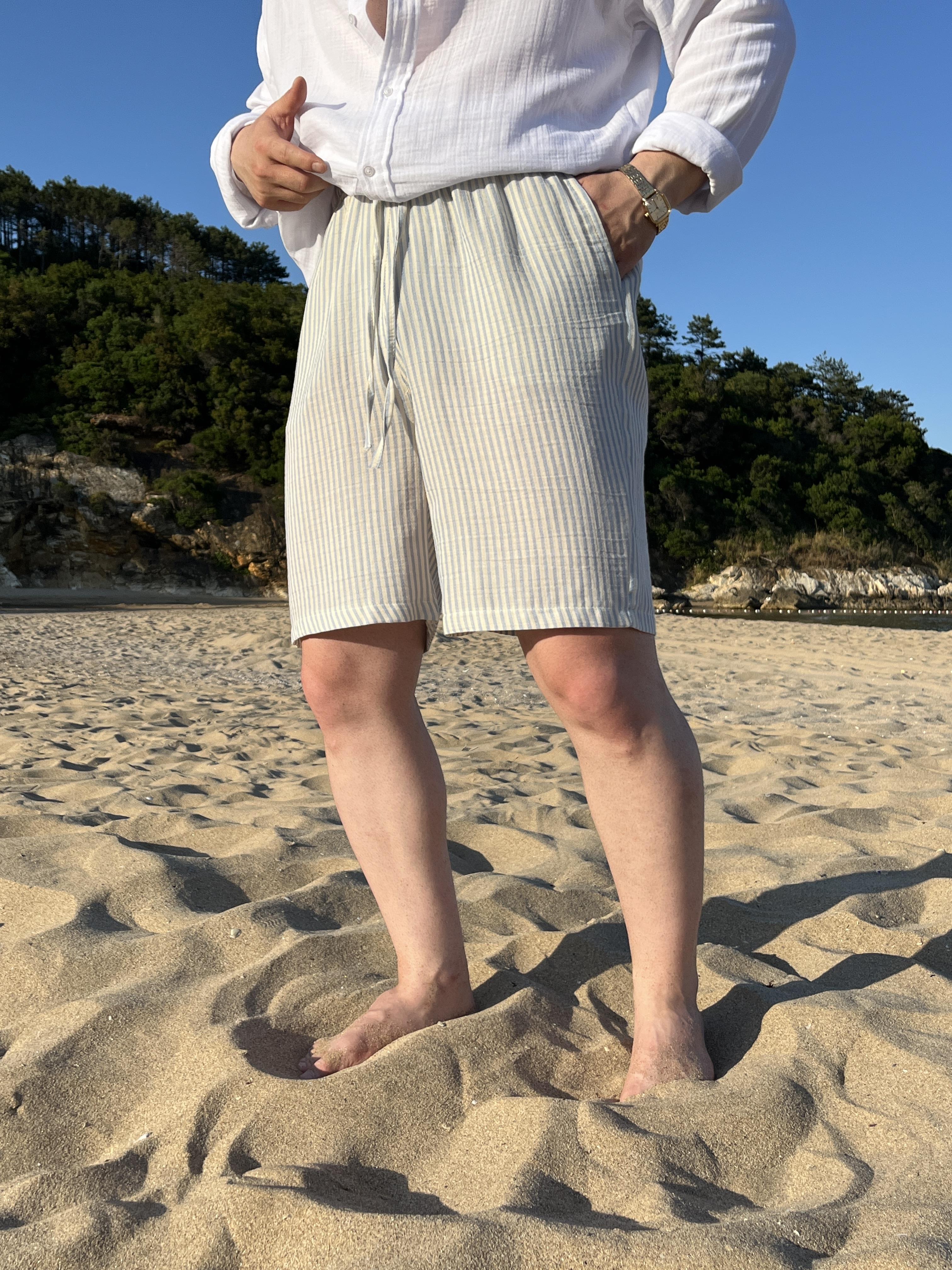 Mavi Çizgili Müslin Şort