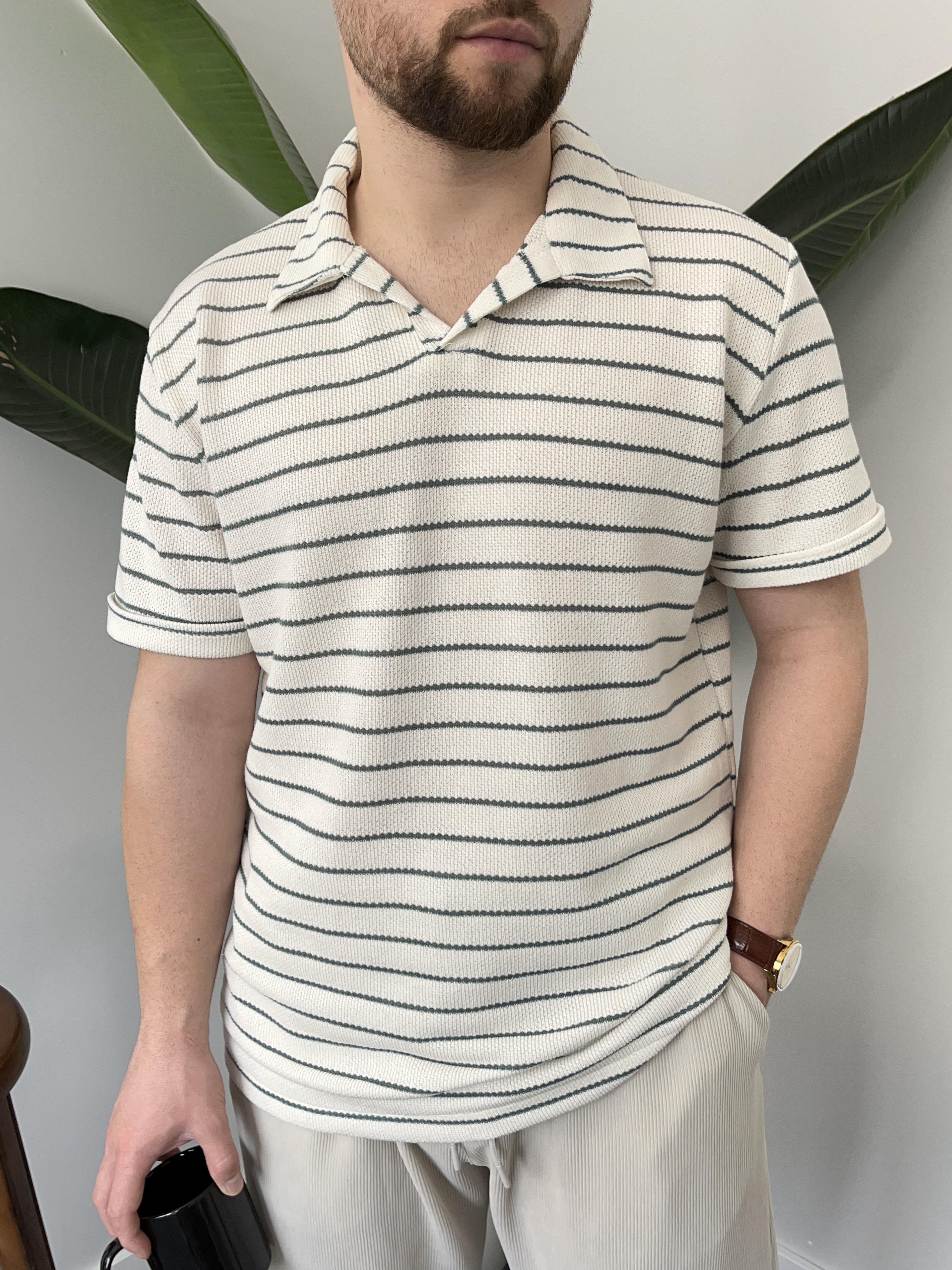 Mavi Çizgili Örgü T-shirt