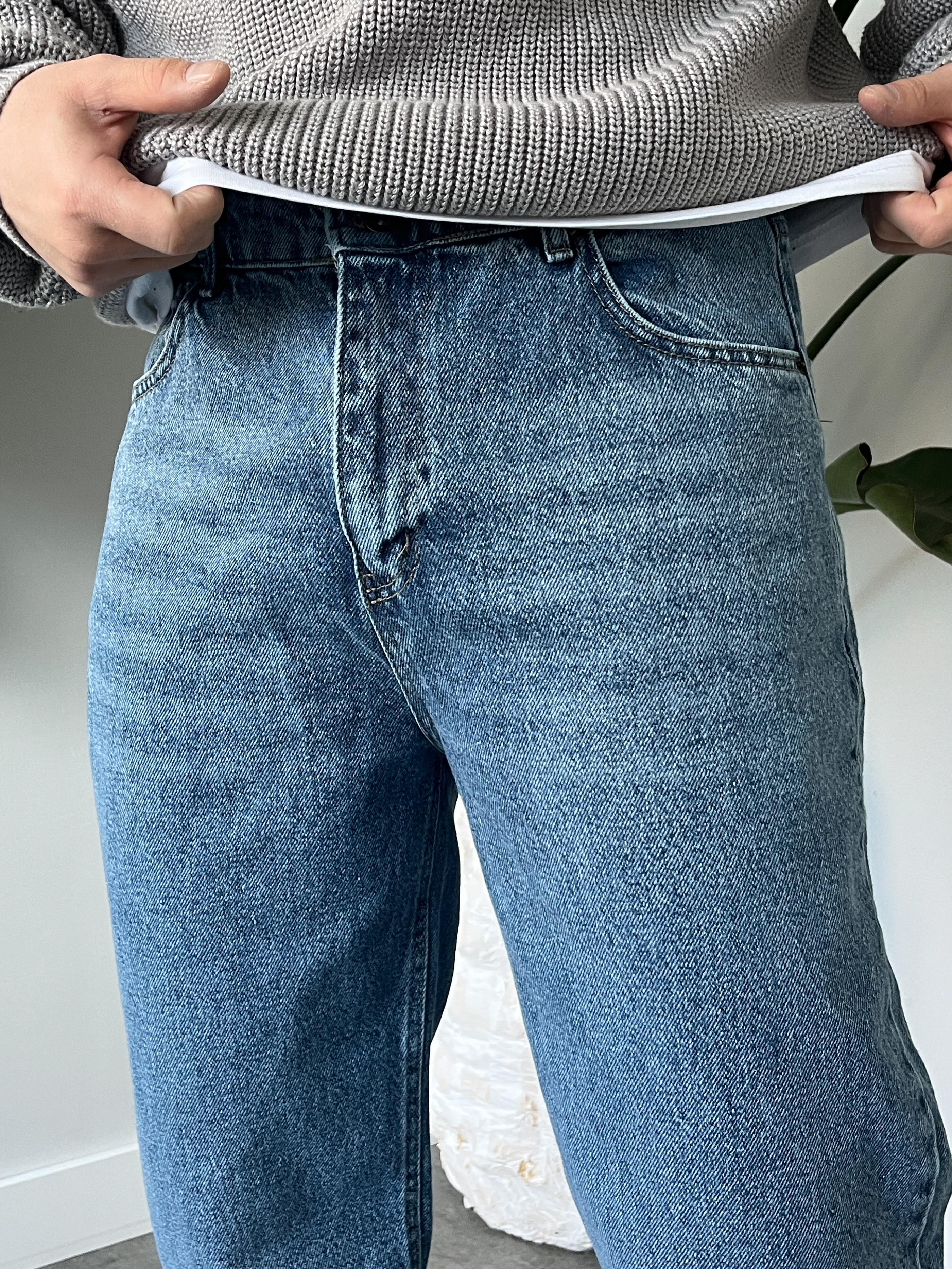 Mavi Yıkamalı Efekt Detaylı Baggy Jean