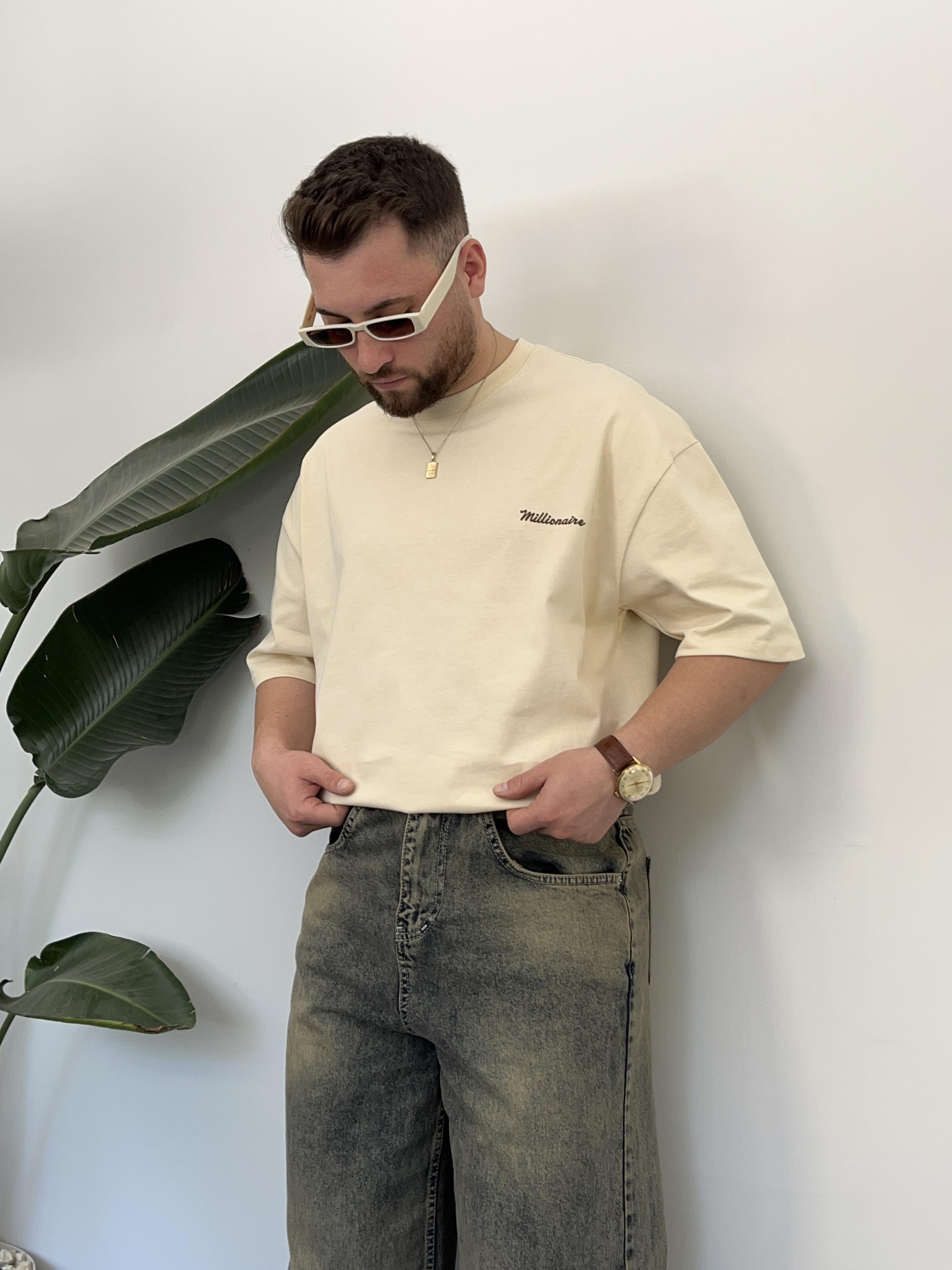 Millionaire Krem Oversize T-shirt
