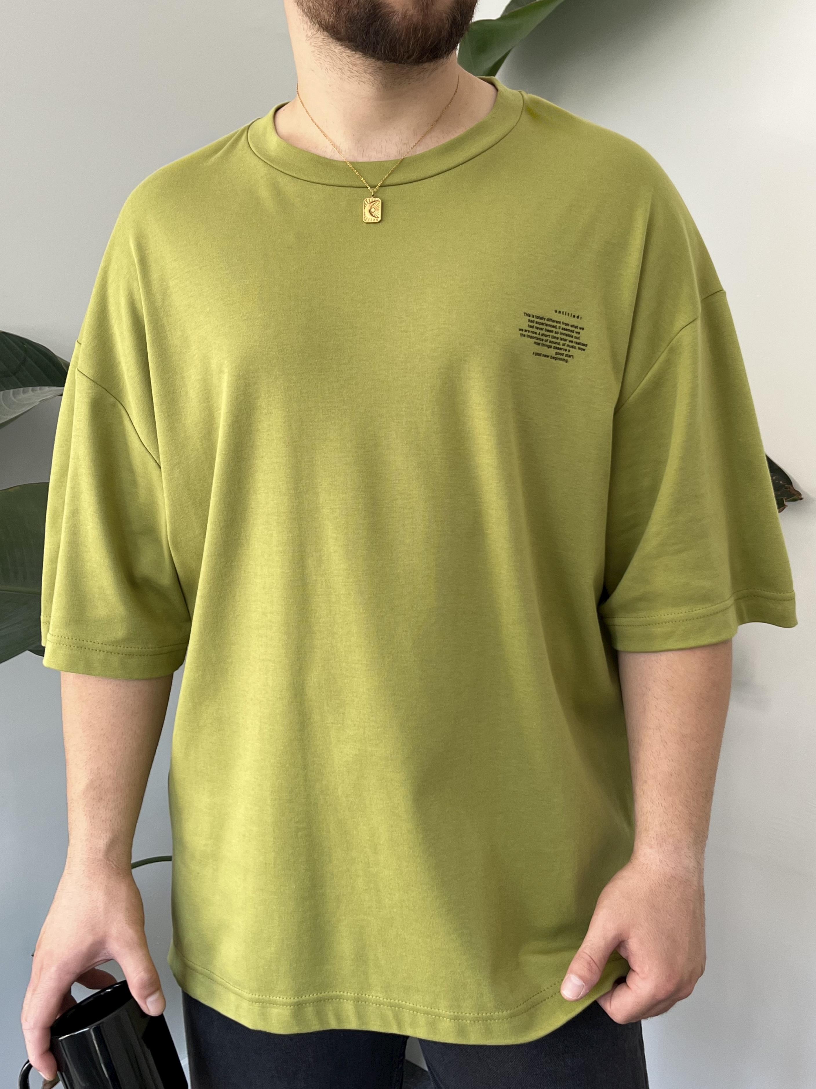 Minimal Yazı Baskı Yeşil Oversize T-shirt
