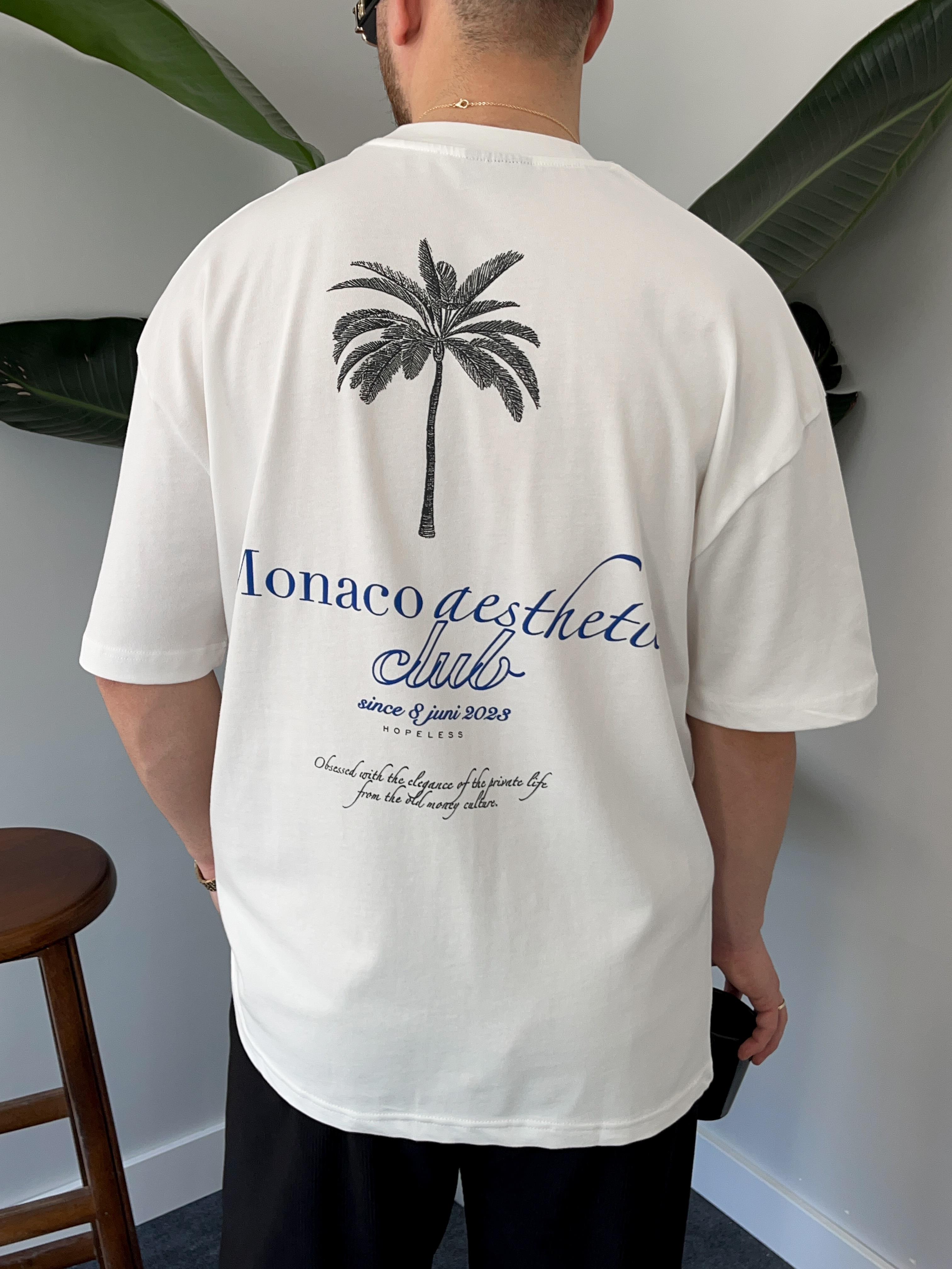 Monaco Baskılı Beyaz Oversize T-shirt