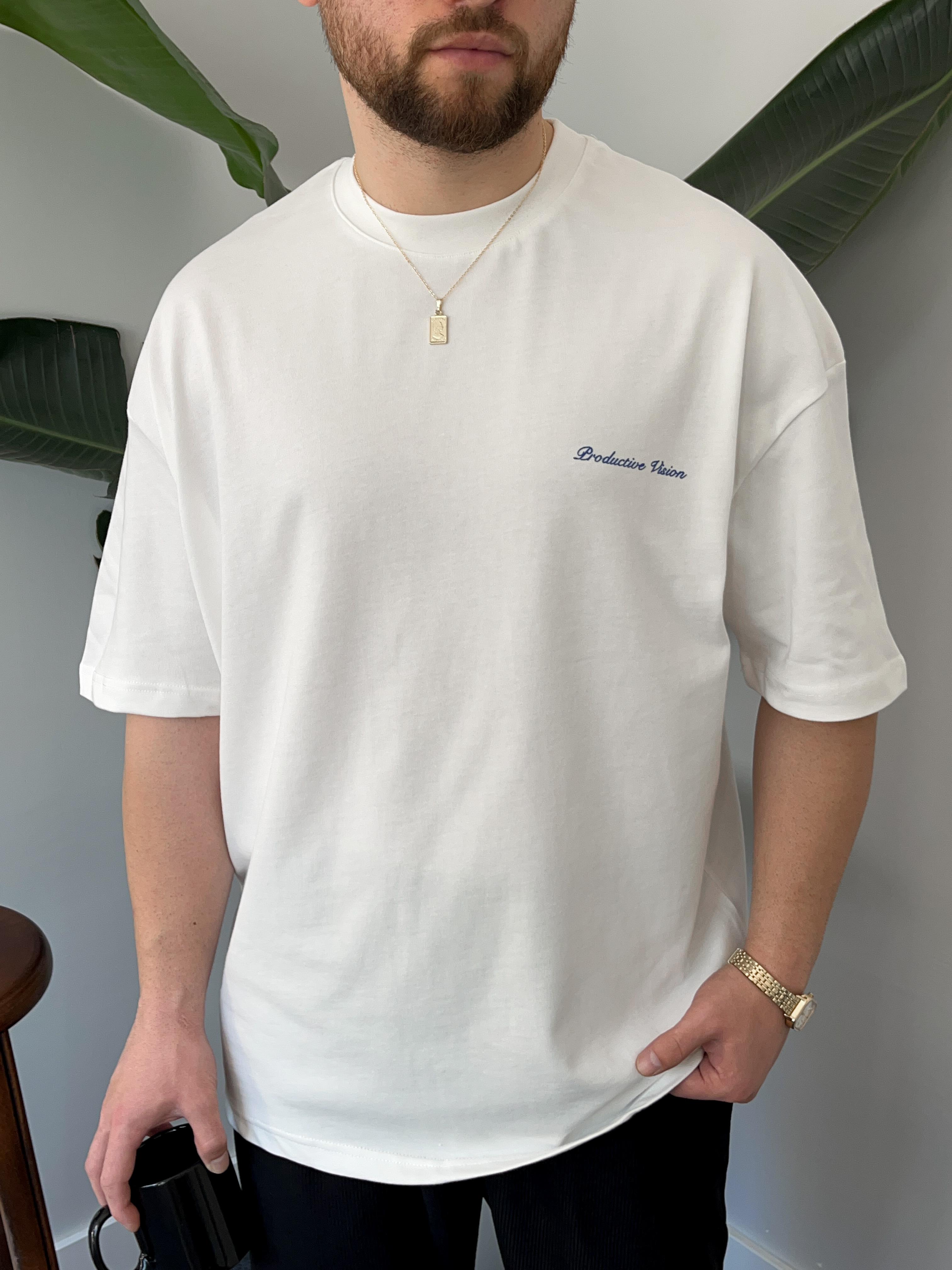 Monaco Baskılı Beyaz Oversize T-shirt
