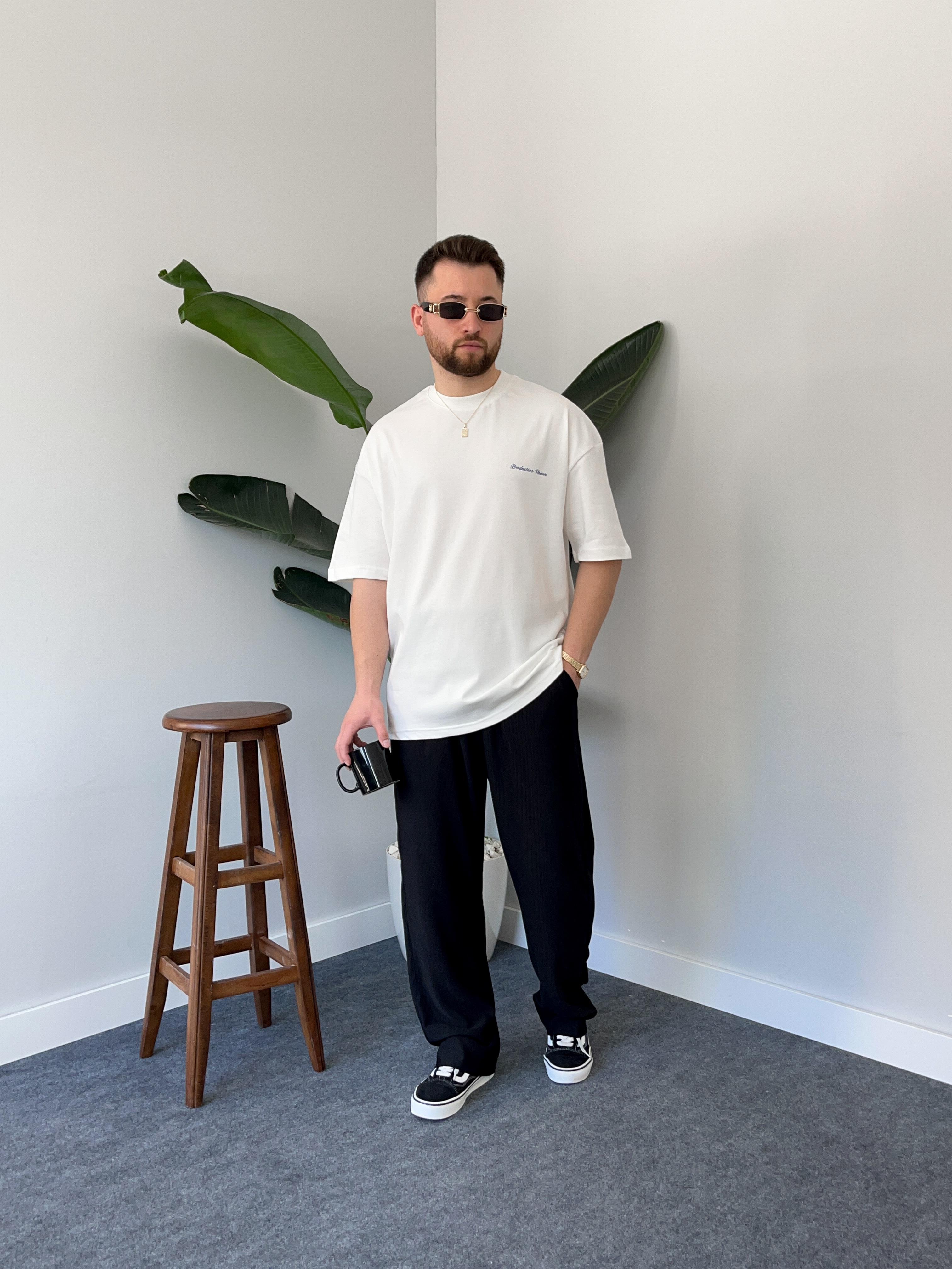 Monaco Baskılı Beyaz Oversize T-shirt