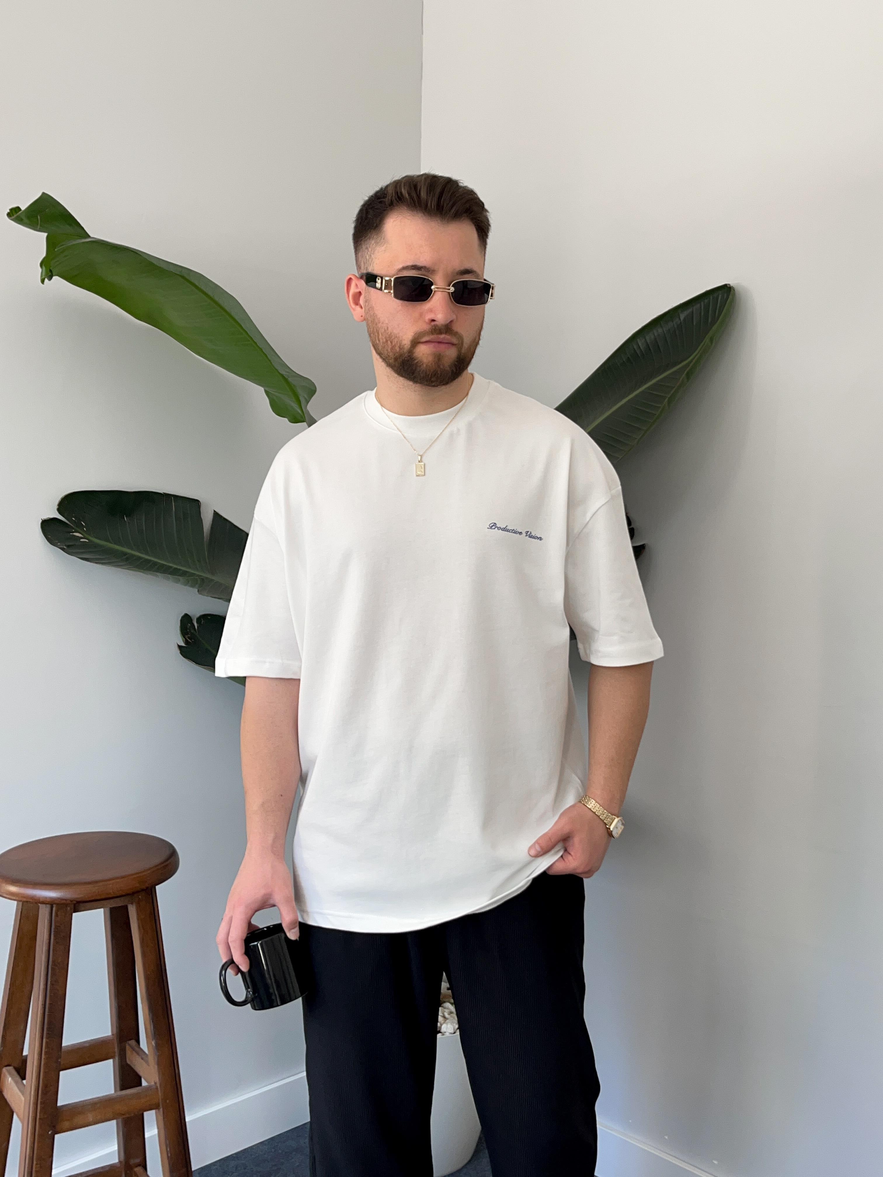 Monaco Baskılı Beyaz Oversize T-shirt