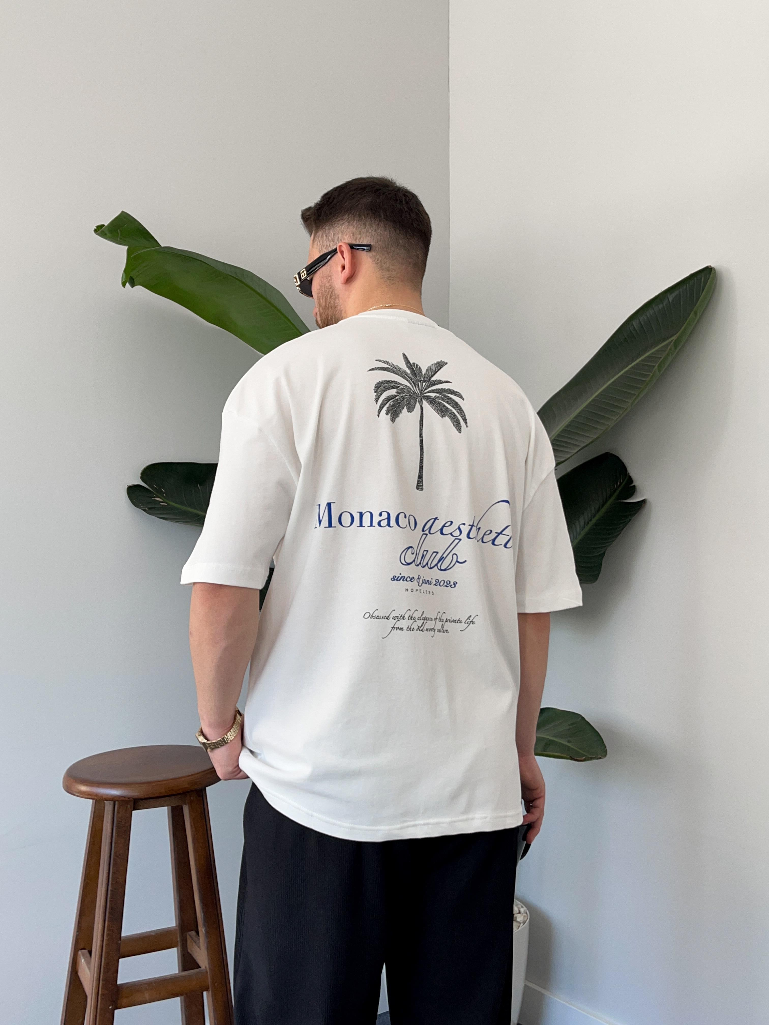 Monaco Baskılı Beyaz Oversize T-shirt