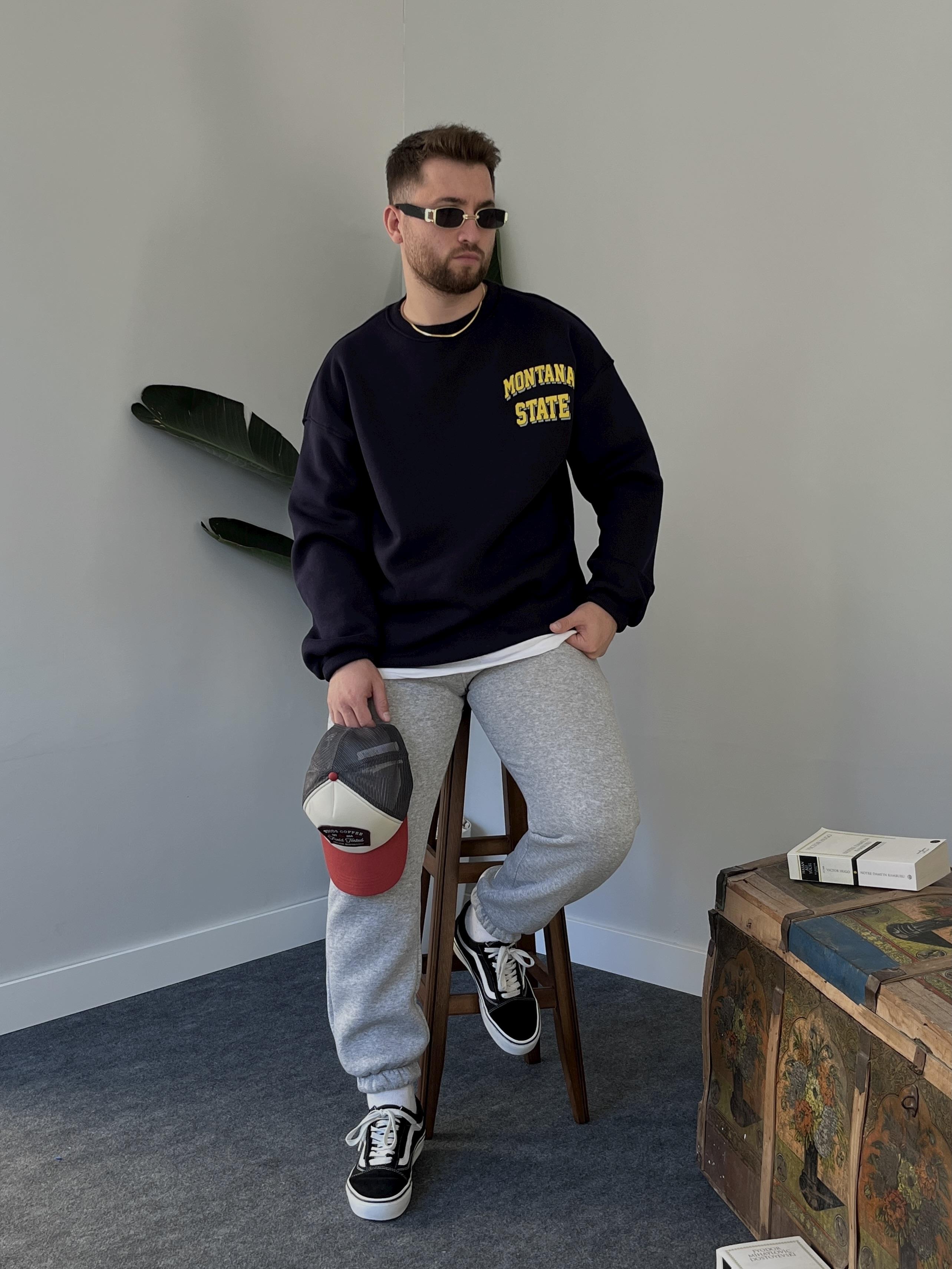 Montana State Baskılı Lacivert Sweatshirt