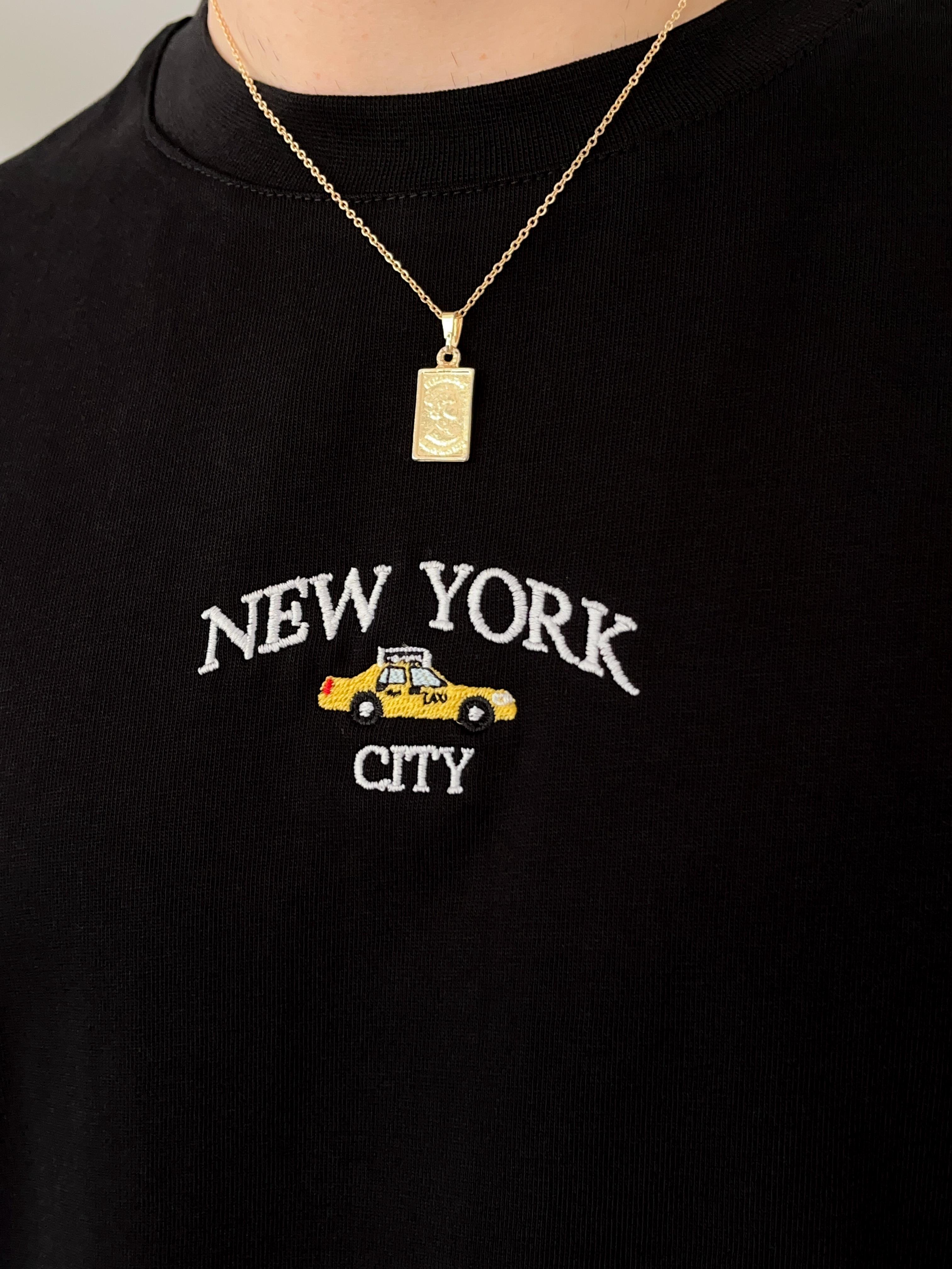 New York Nakışlı Siyah Oversize  T-shirt