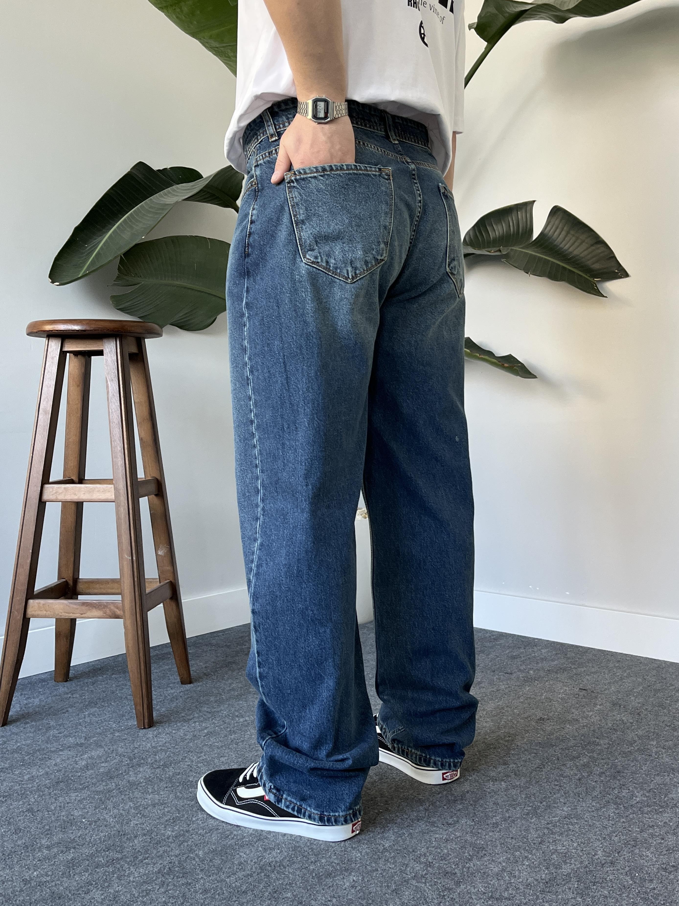 Noctis Taşlamalı Dark Blue Baggy Jean