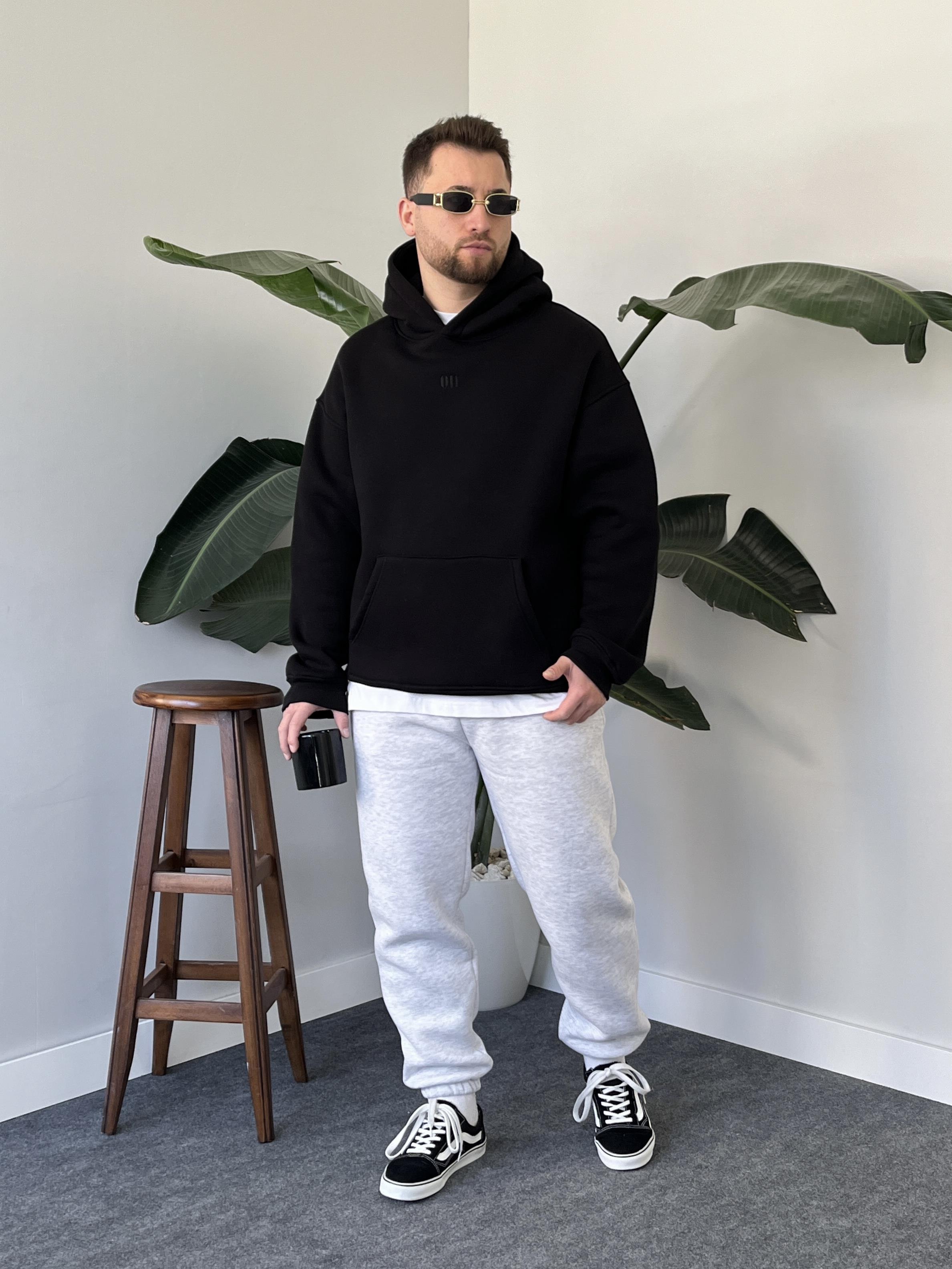 Oasis Siyah Üç İplik Şardonlu Oversize Hoodie