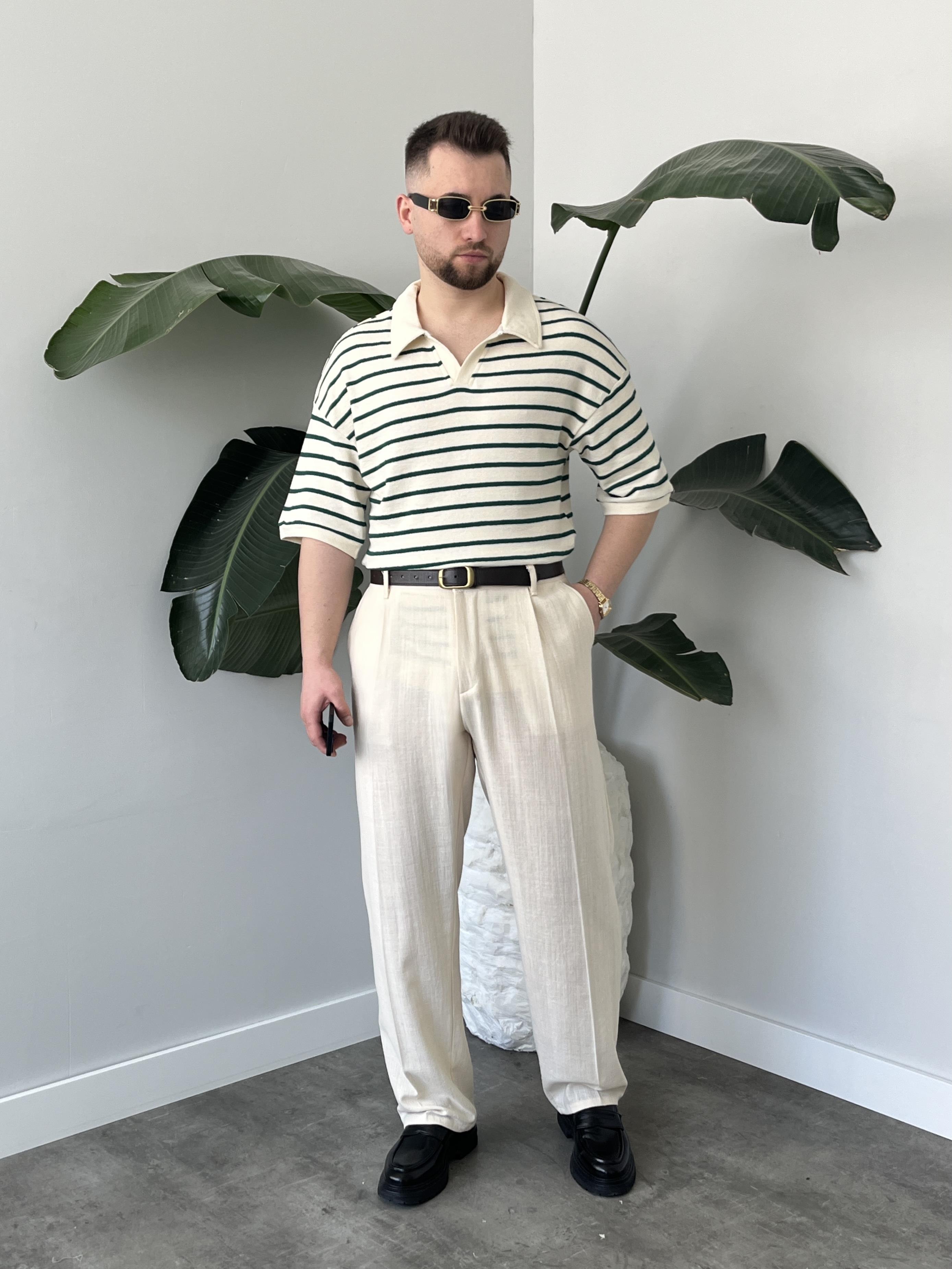Oslo Zümrüt Çizgili Polo Yaka Oversize T-shirt