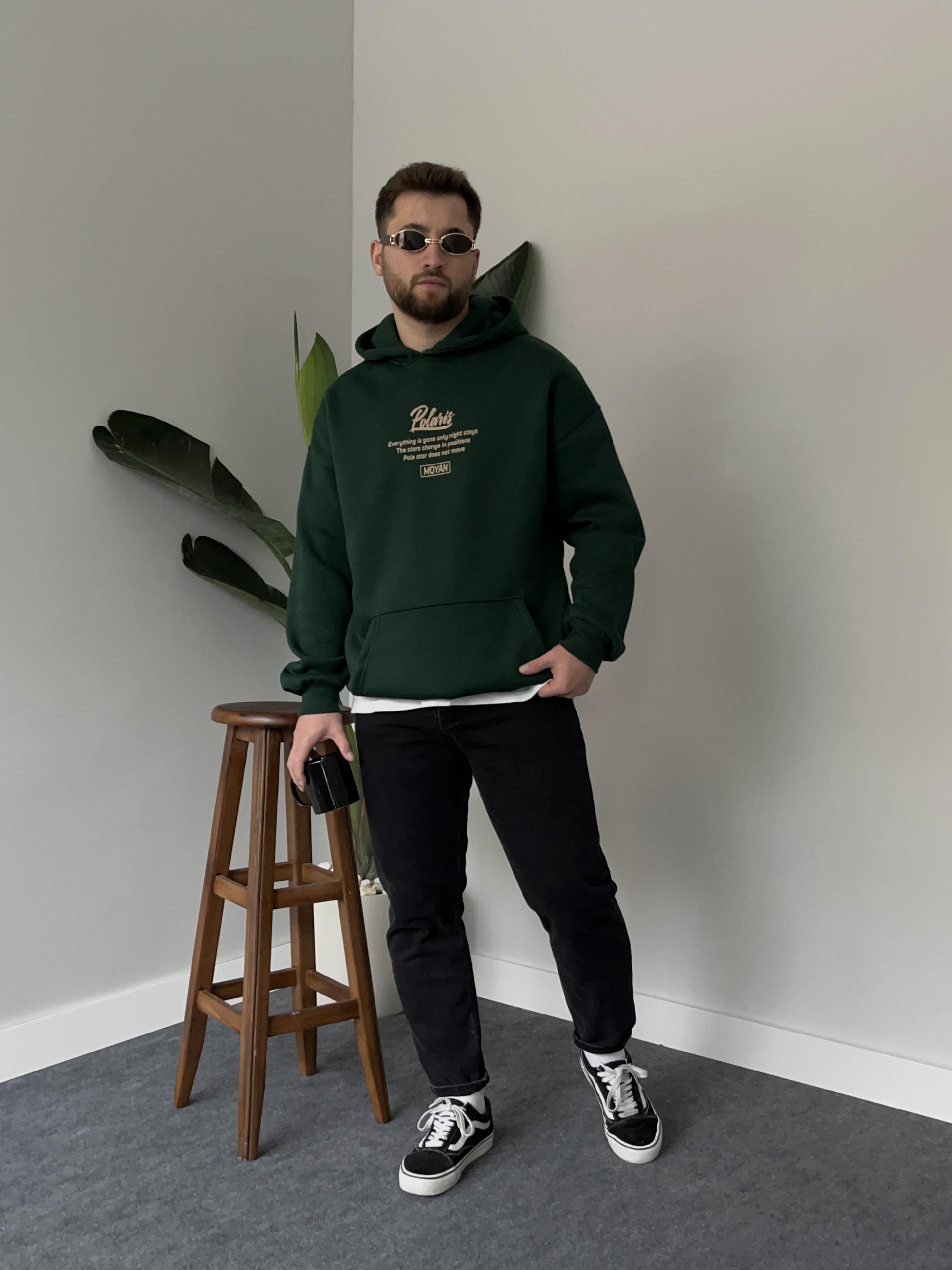 Polaris Baskılı Yeşil Oversize Hoodie