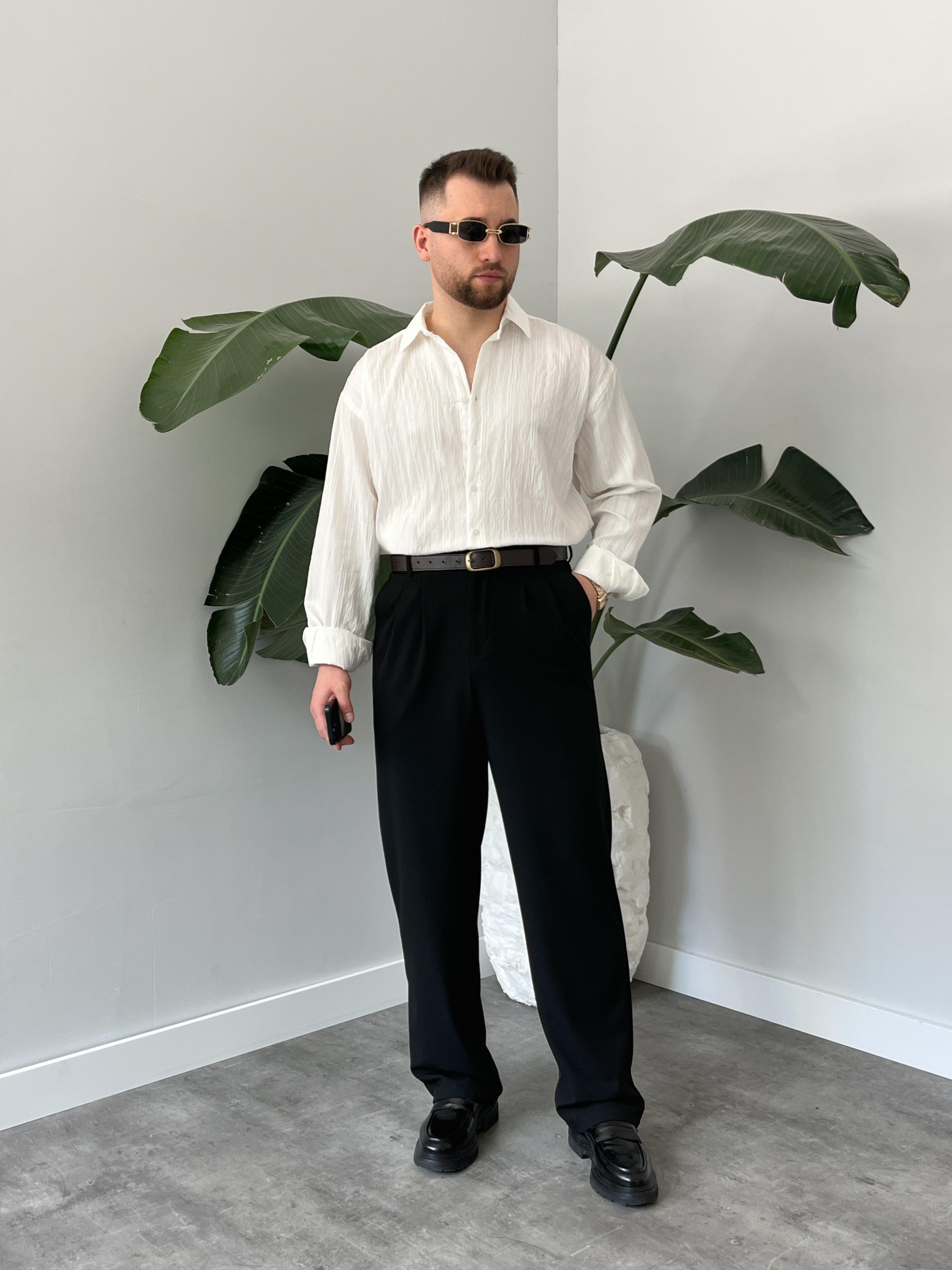 Ravel Beyaz Çizgili Oversize Gömlek 