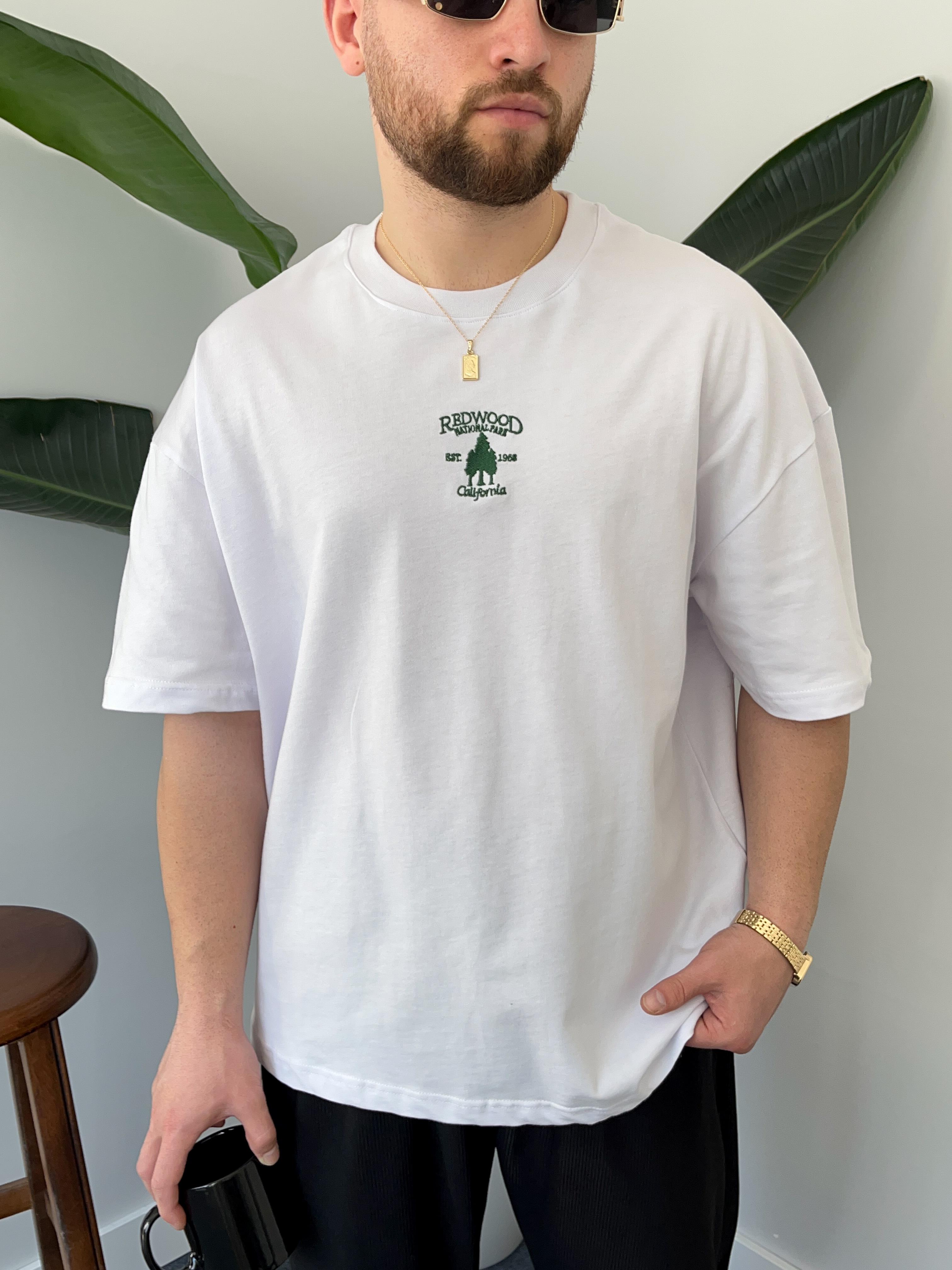 Redwood Nakışlı Beyaz Oversize  T-shirt