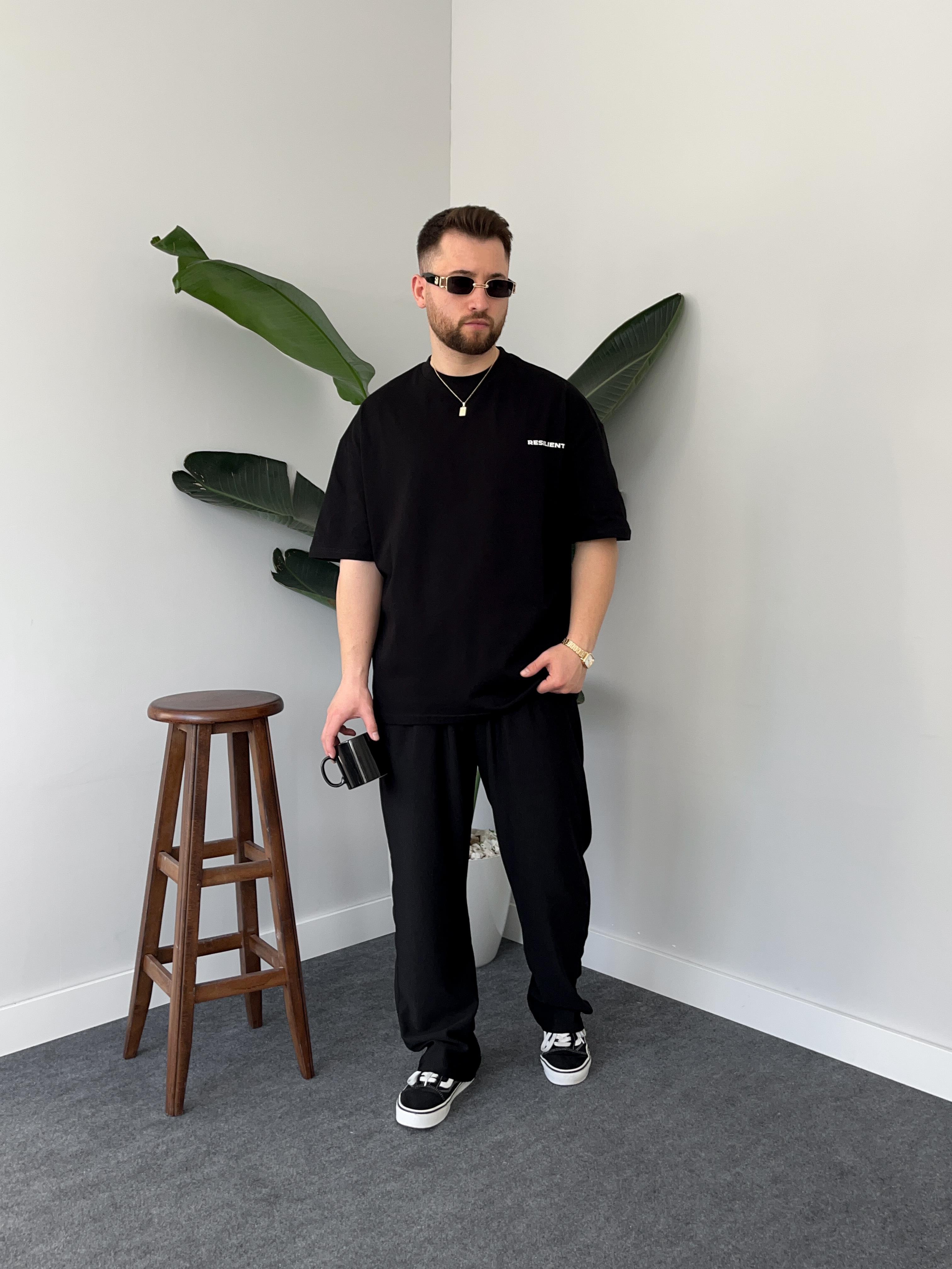 Resilient Baskılı Siyah Oversize T-shirt