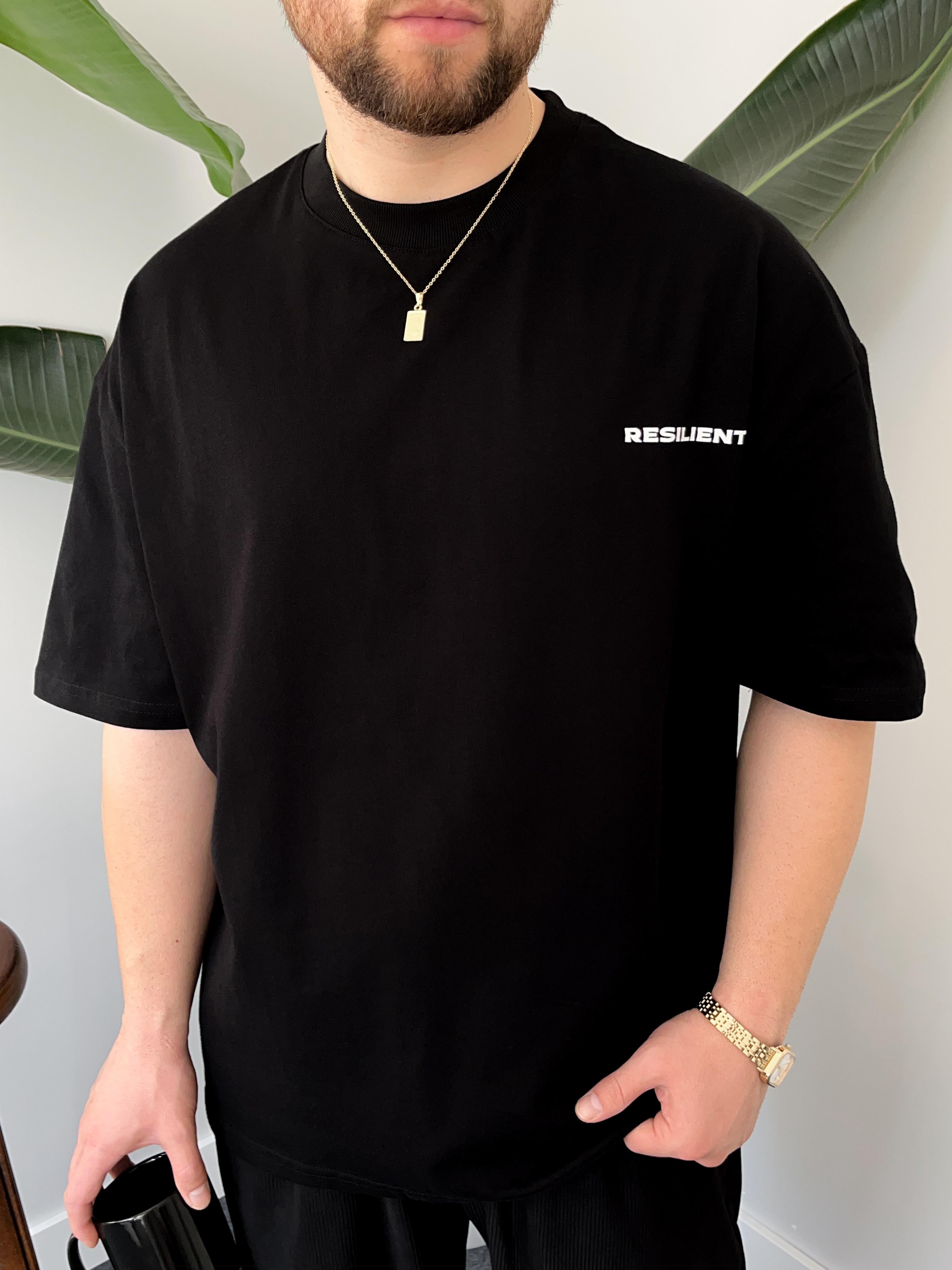 Resilient Baskılı Siyah Oversize T-shirt