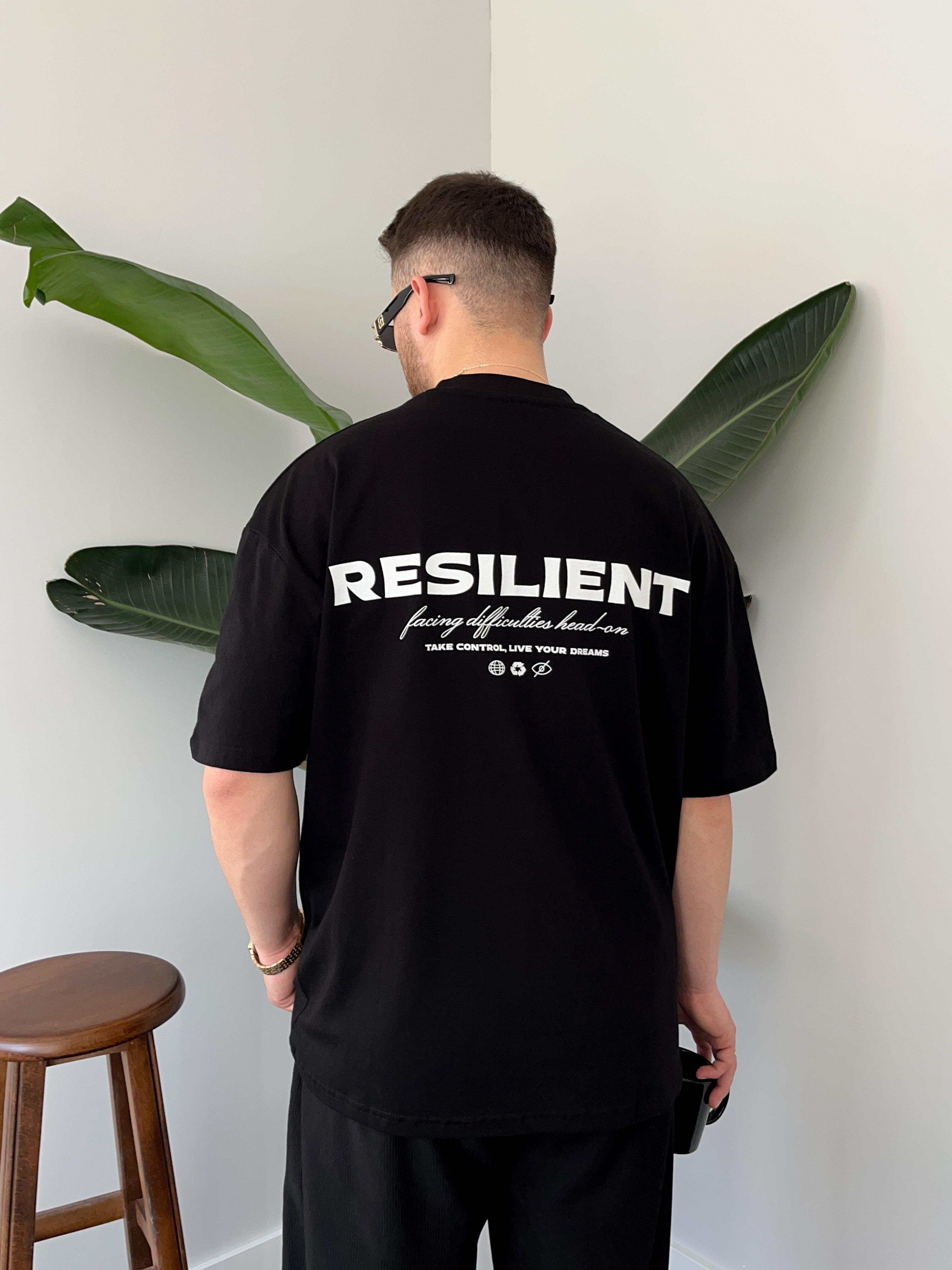 Resilient Baskılı Siyah Oversize T-shirt